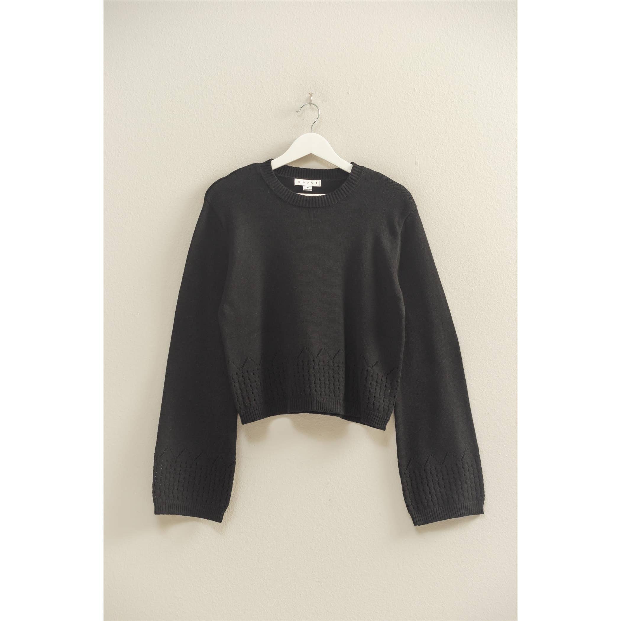 Detailed Long Sleeve Sweater: Black