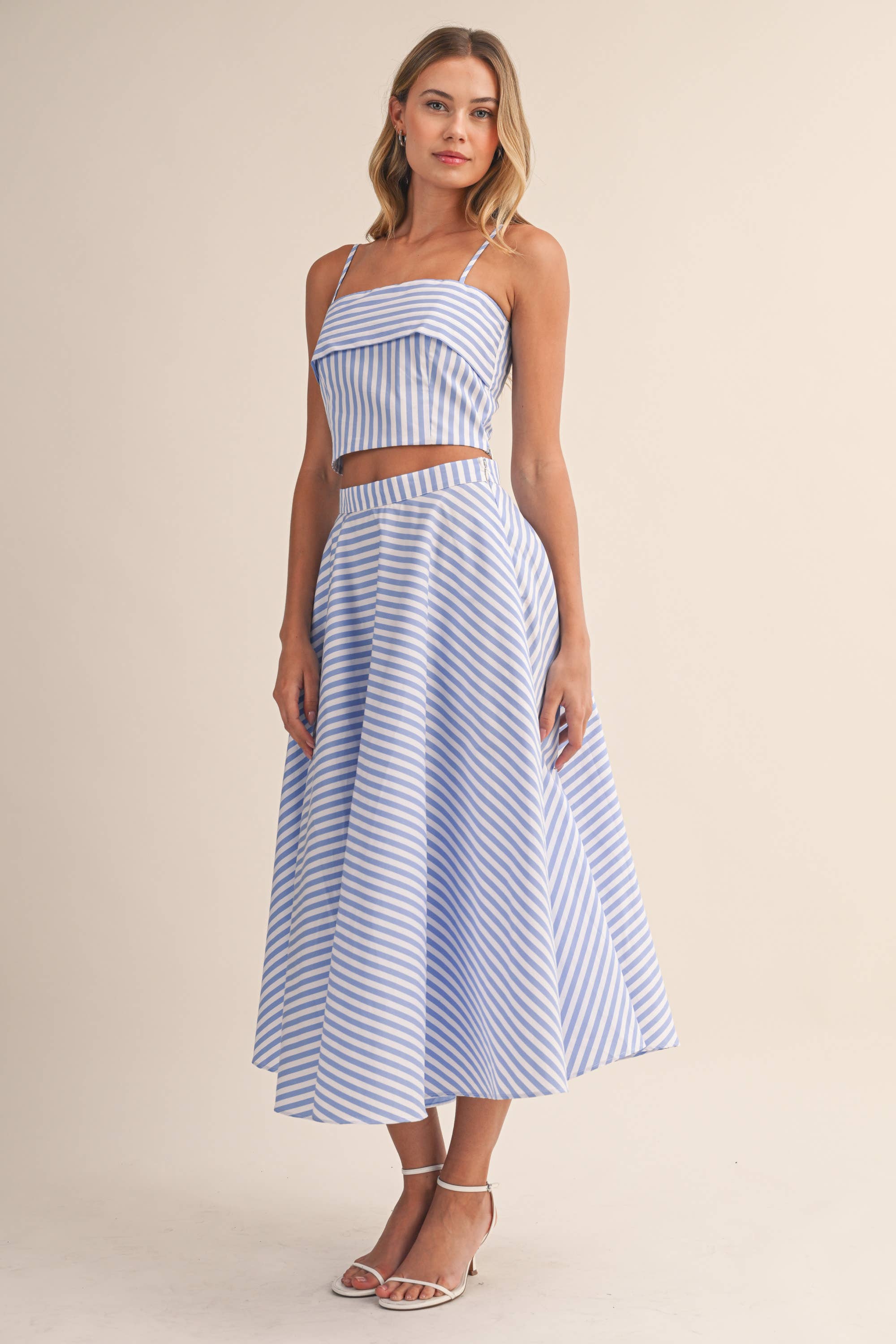 A-Line Midi Skirt Set:Chambray