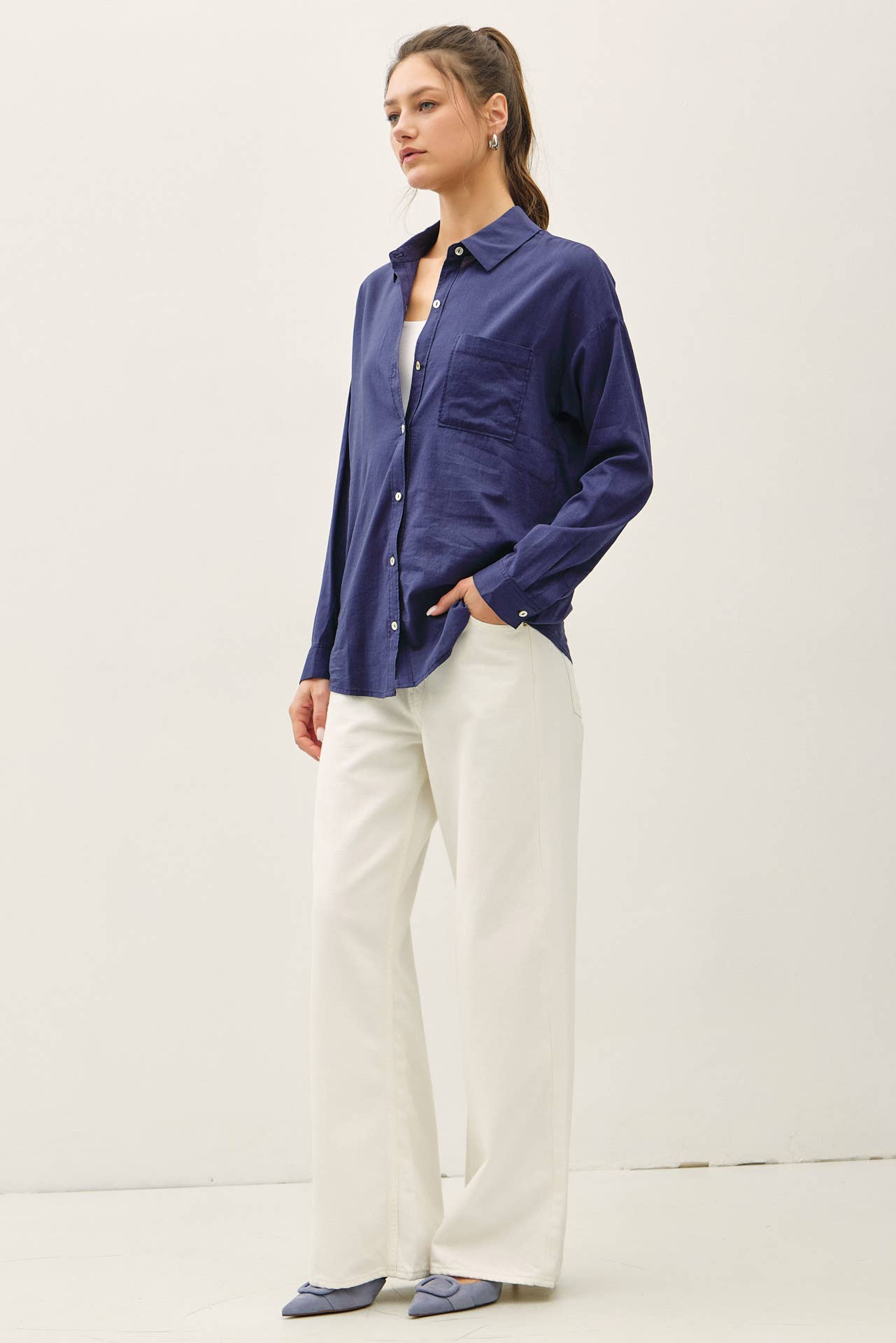 Kolly Oversized Button Up: Navy
