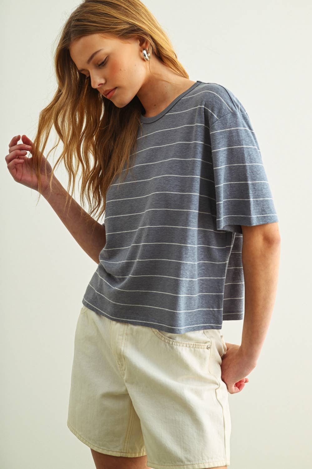Stripe Linen Top: Blue