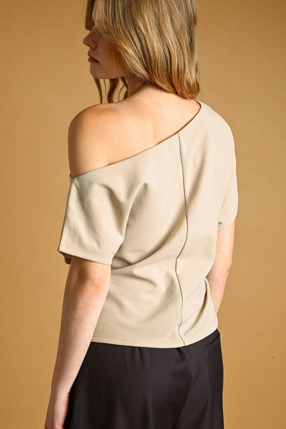 Boat Neck Asymmetric Top: Stone