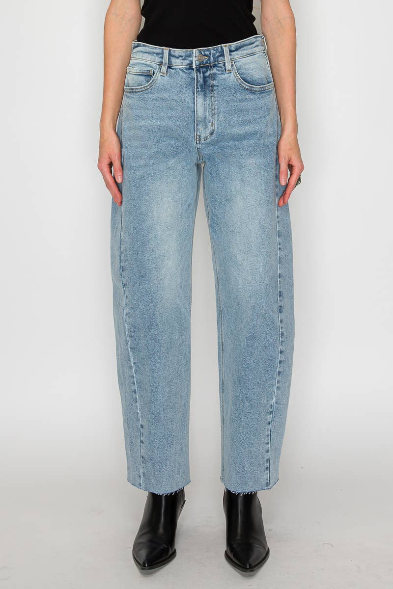 High Rise  Barrel Jeans: Blue