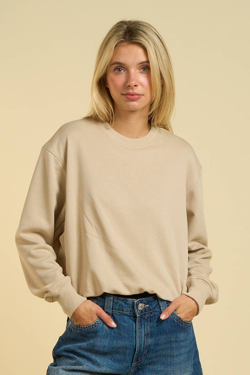 Cropped Crewneck Sweatshirt: Taupe