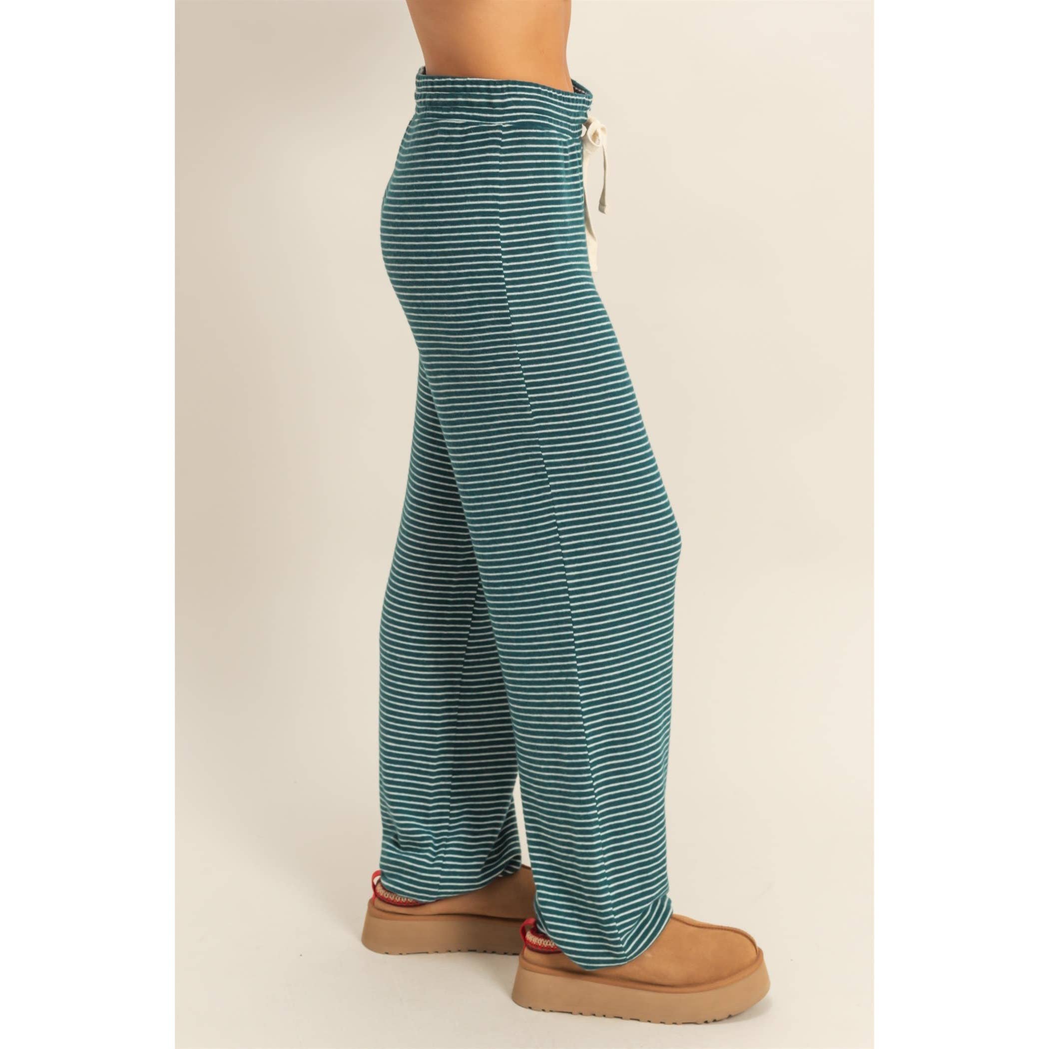 Striped Drawstring Joggers:Green