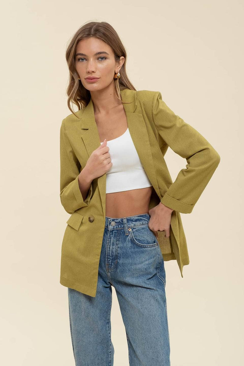 Linen Cuff Blazer: NATURAL