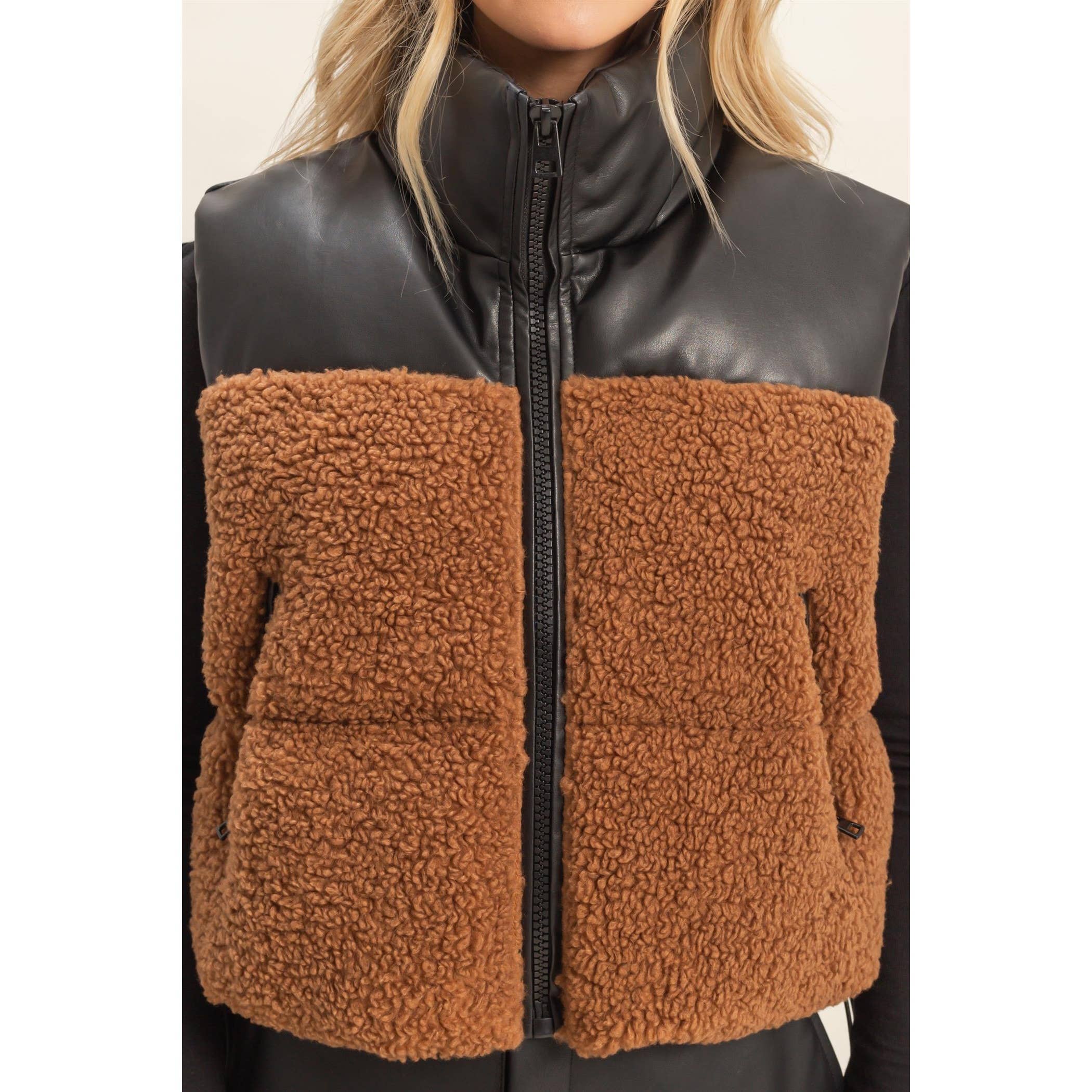 Sherpa Pu Puffer Vest:Toast