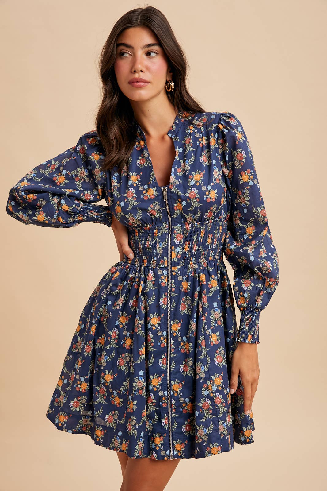 Zippered Mini Dress: Mid.Navy
