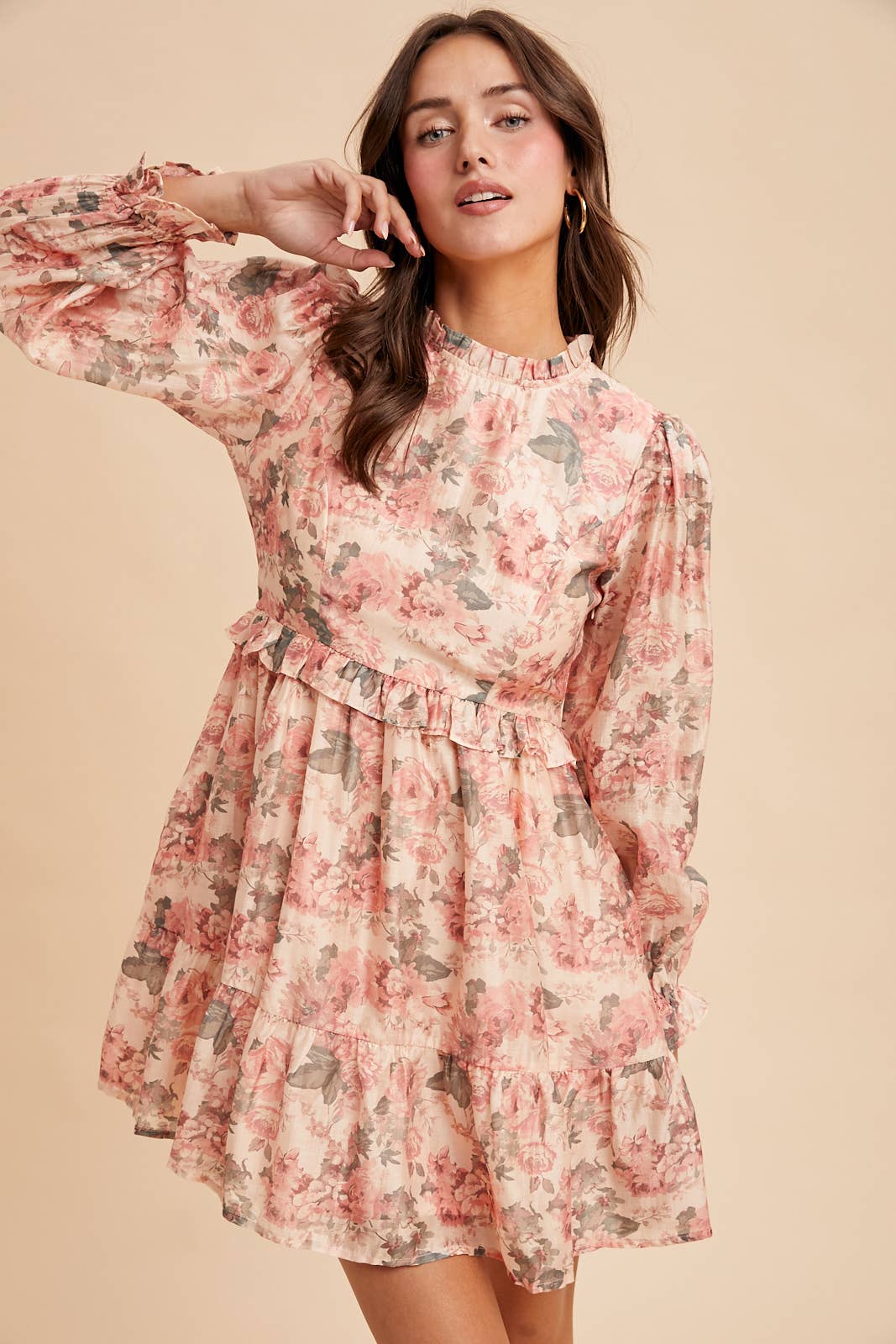 Floral Mock Mini Dress: Vintage Rose