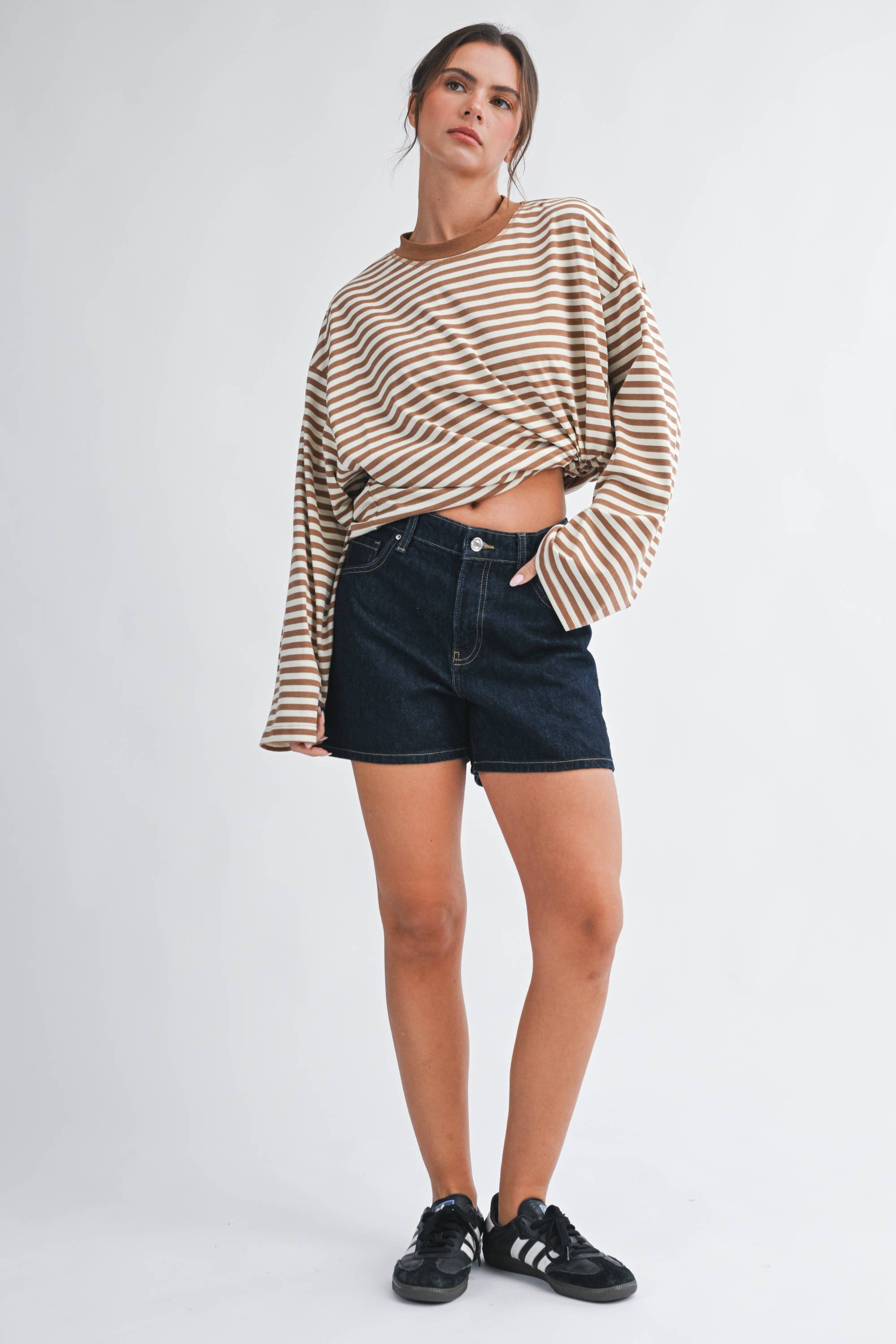 Oversized Stripe Top: Latte