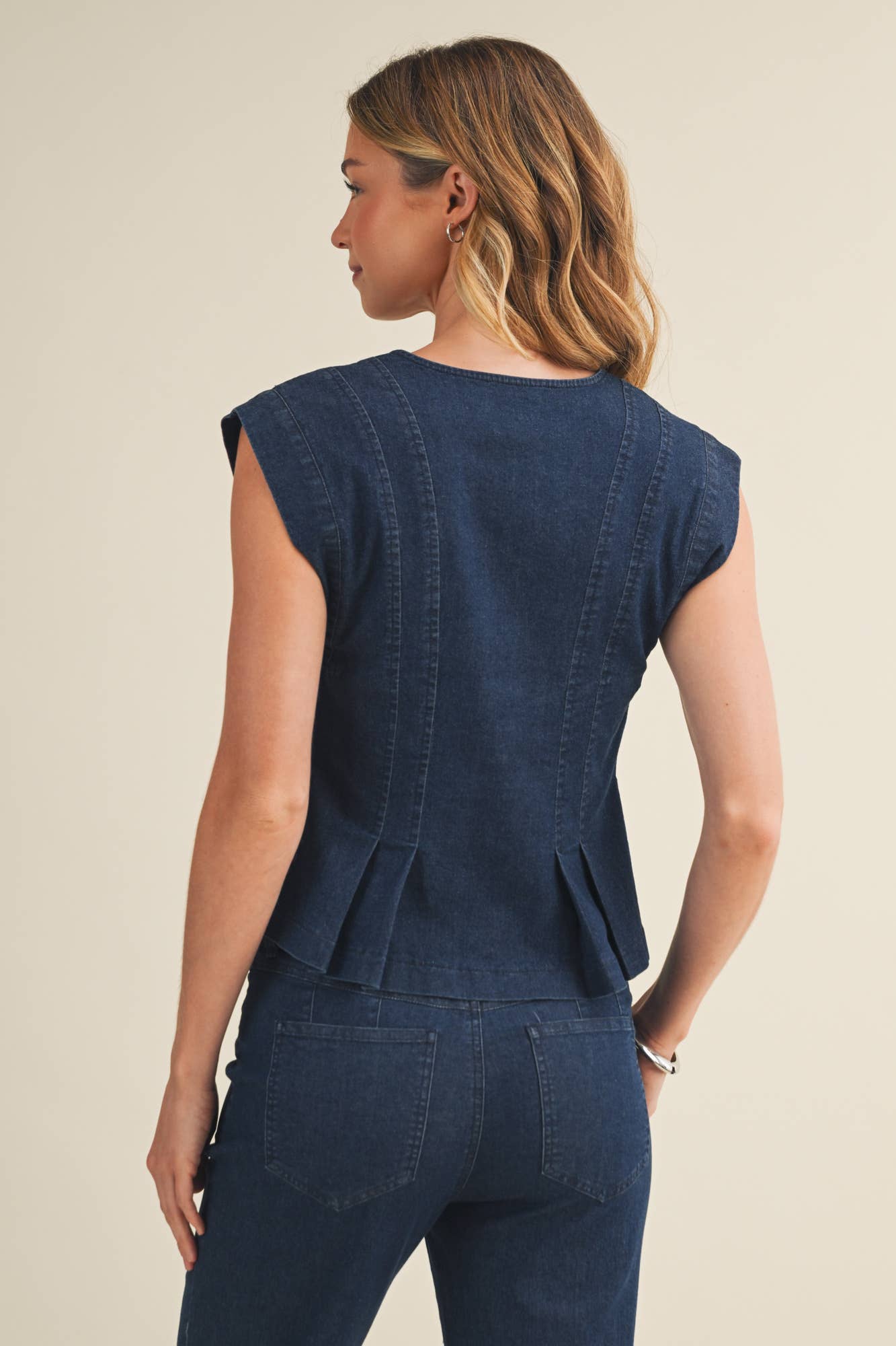 Corset-Seam Peplum Top: Indigo