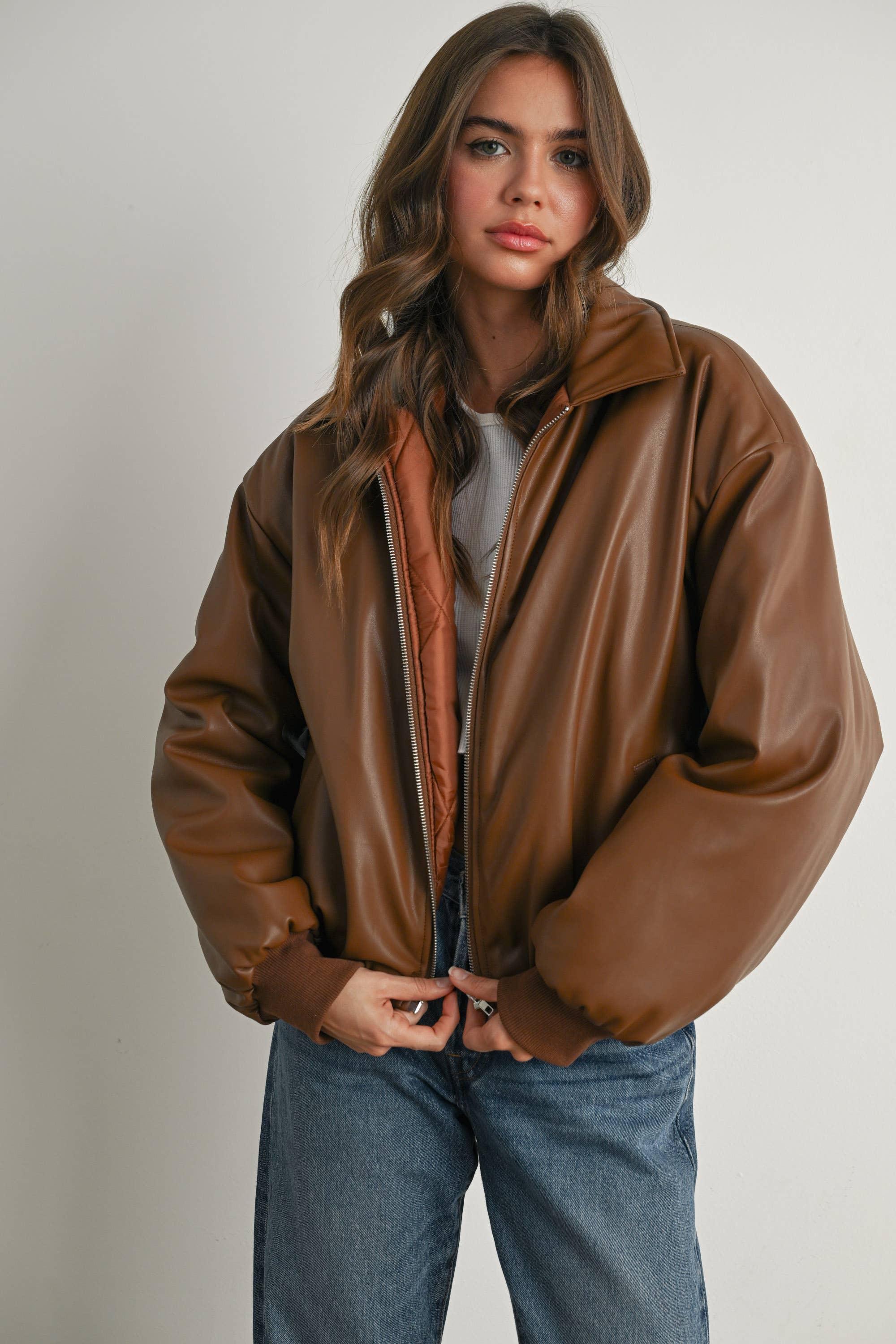 Zip-Up Bomber Jacket: Brown