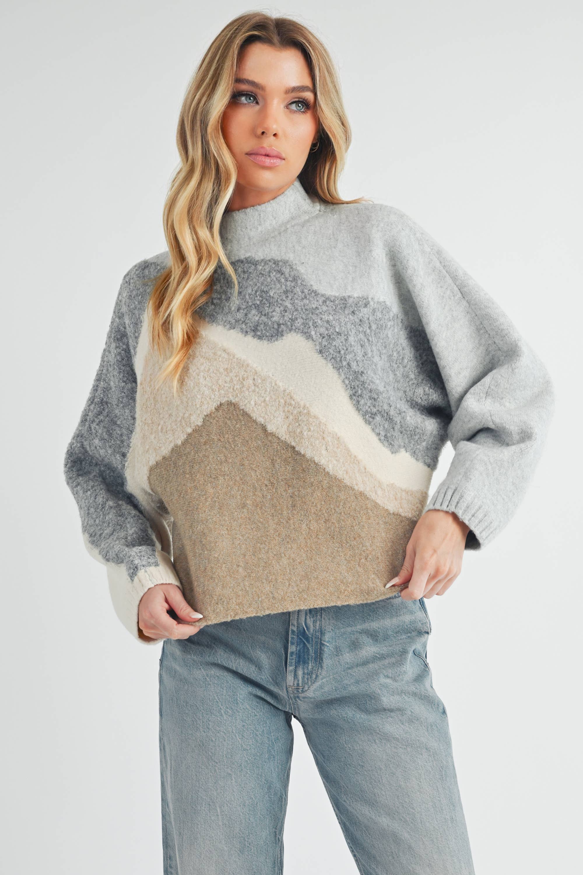 Betsy Sweater:Gray/Tan