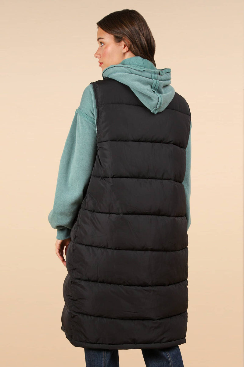 Long Puffer Vest with Pockets