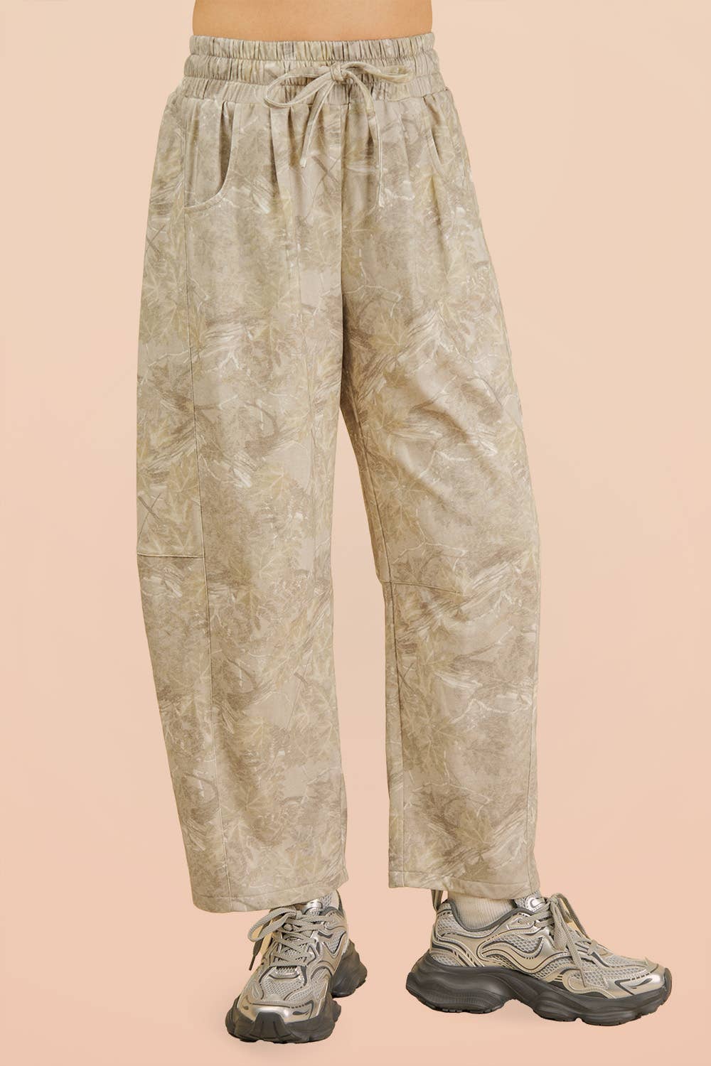 Camo Knit Barrel Pants: Taupe