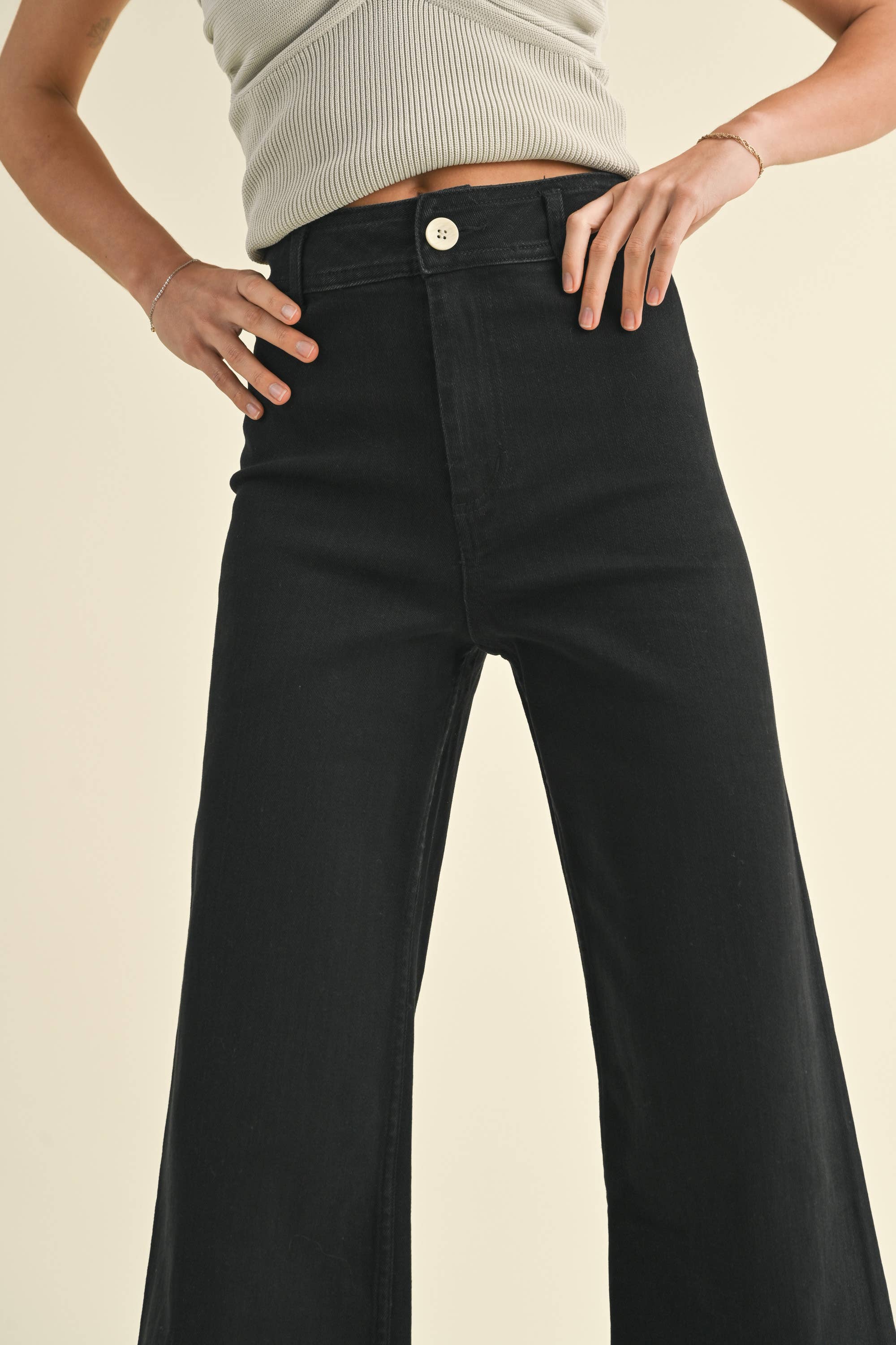 Wide Leg Denim Pants: Fade Black