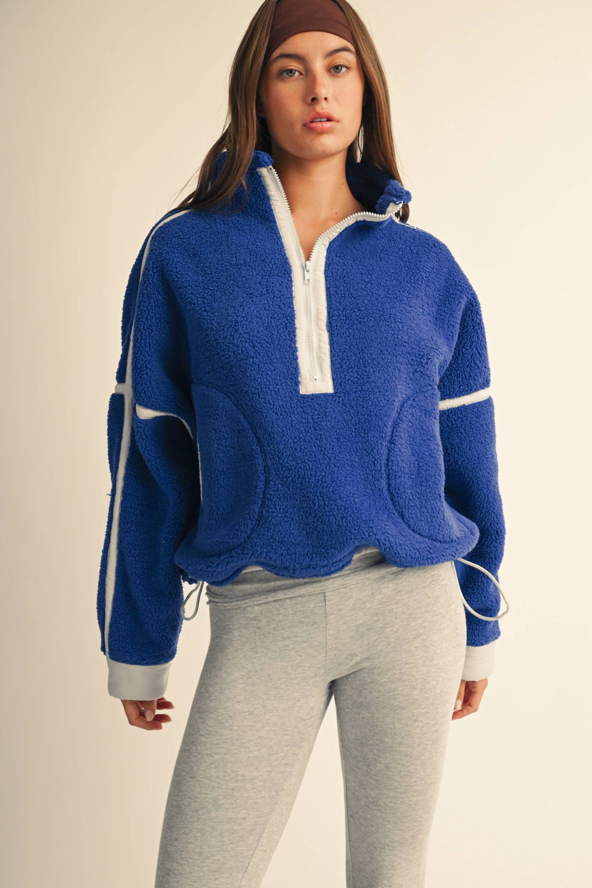 Contrast Trim Fleece Half-Zip: Cobalt