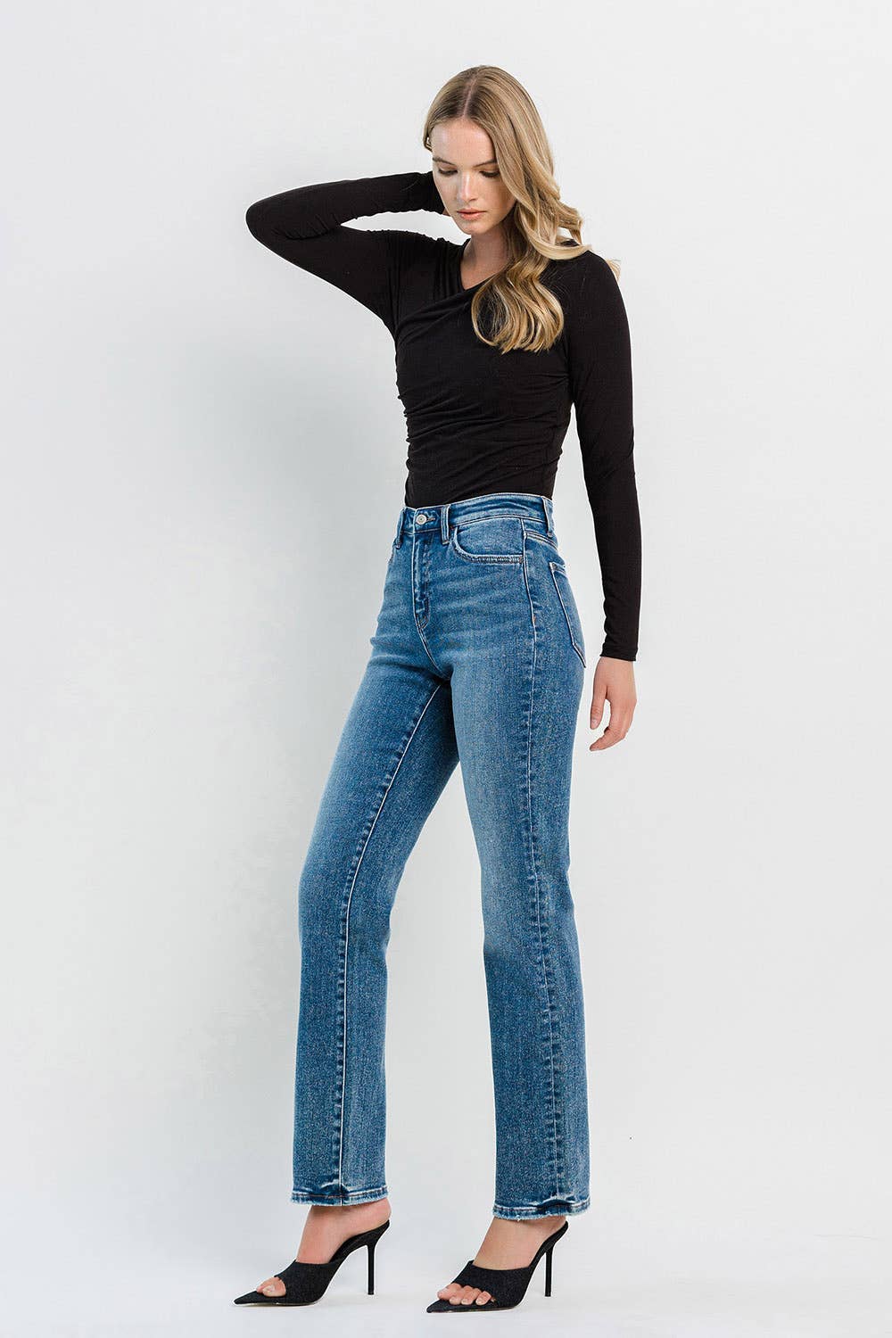 High Rise Straight Jeans: