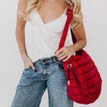 Carmen Quilted Hobo Tote Bag: Crimson Red