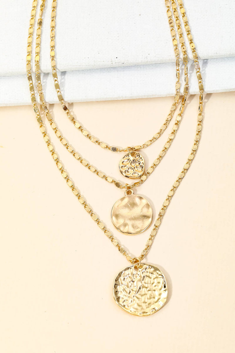 Layered Chain Hammered Coin Pendant Necklace: G