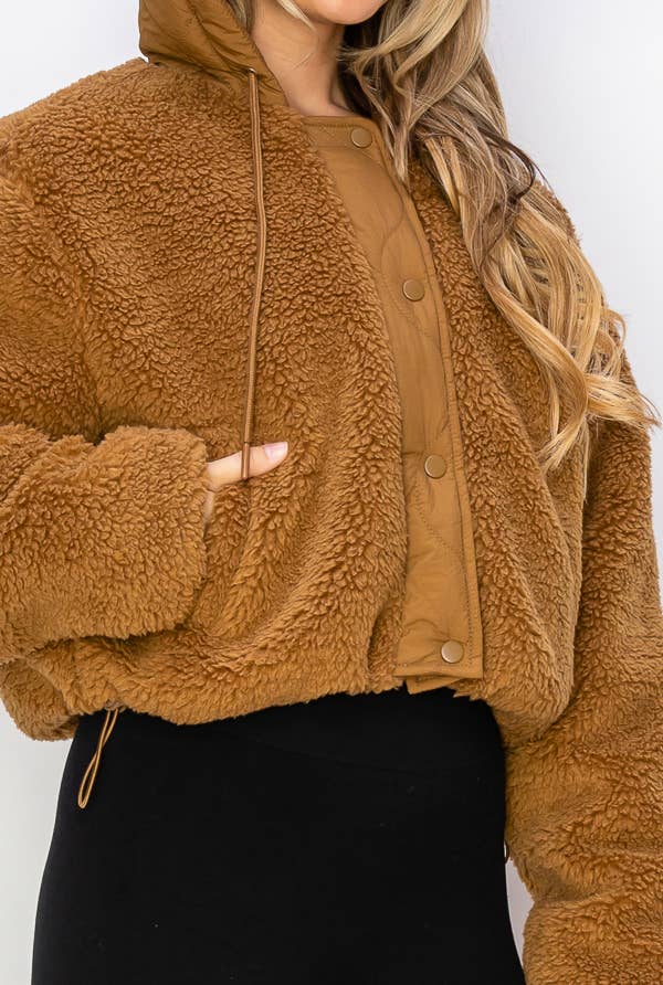 Faux Fur Hooded Jacket: Brown