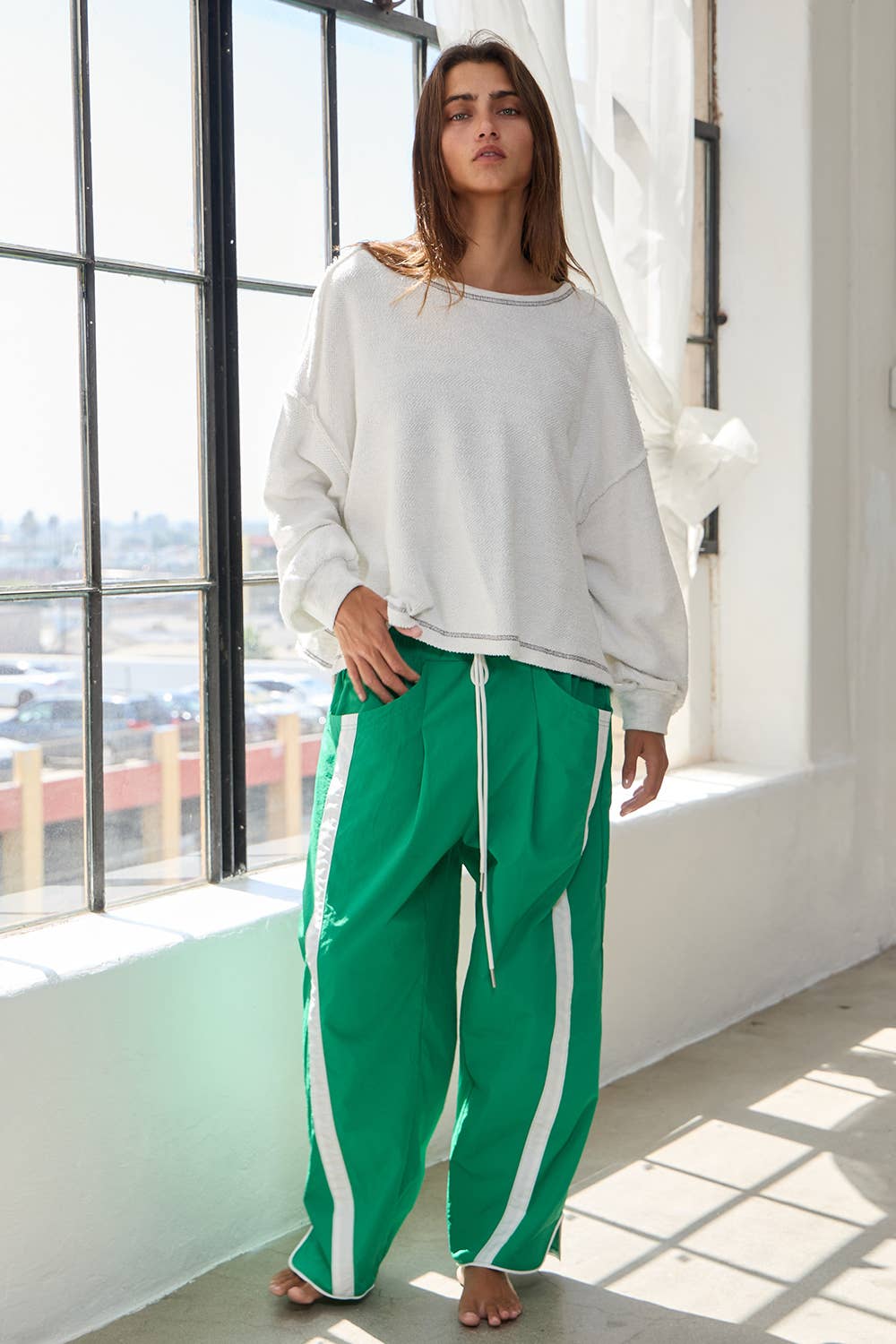 Windbreaker Pants: Green/White