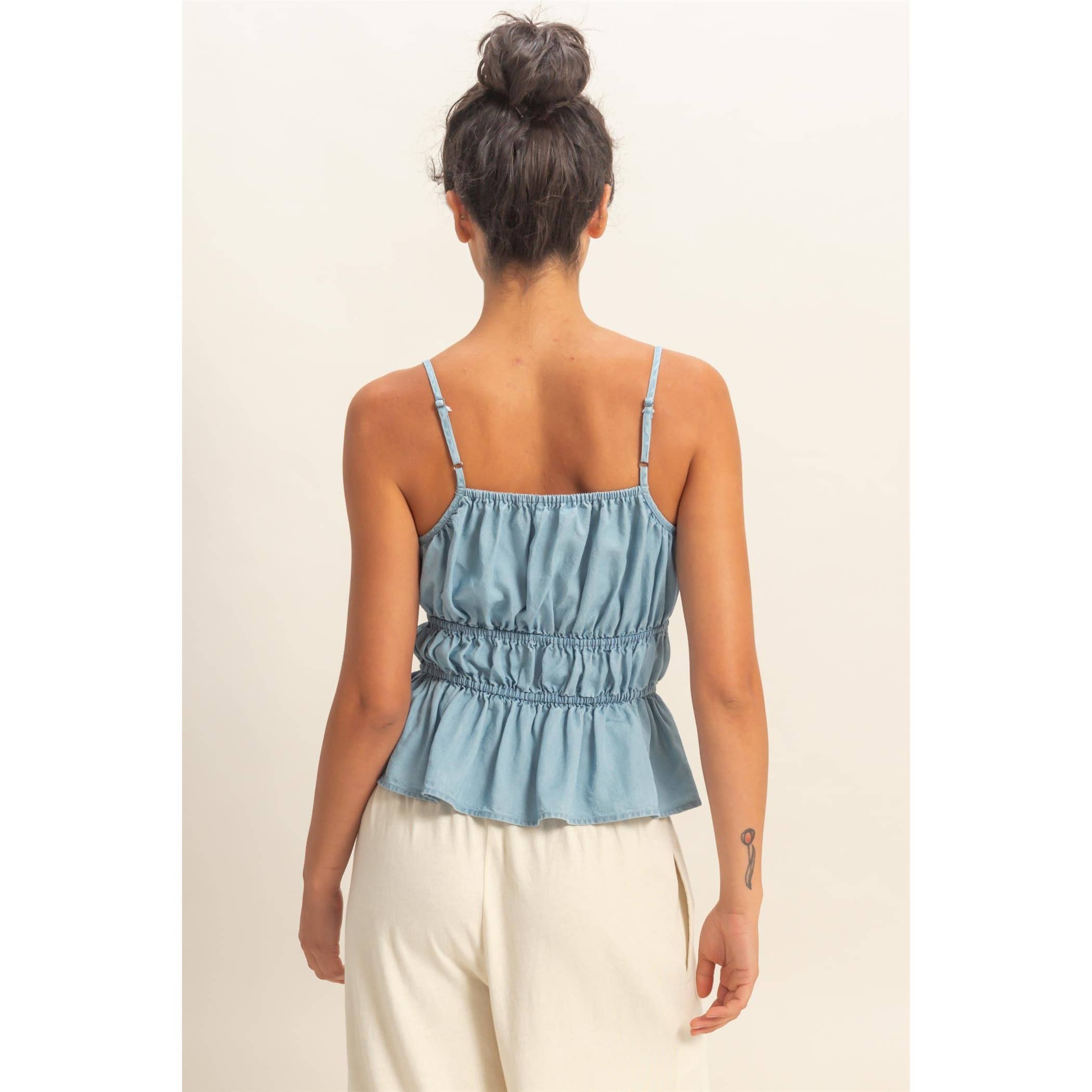 Cinched Waist Peplum Top: Lt. Blue