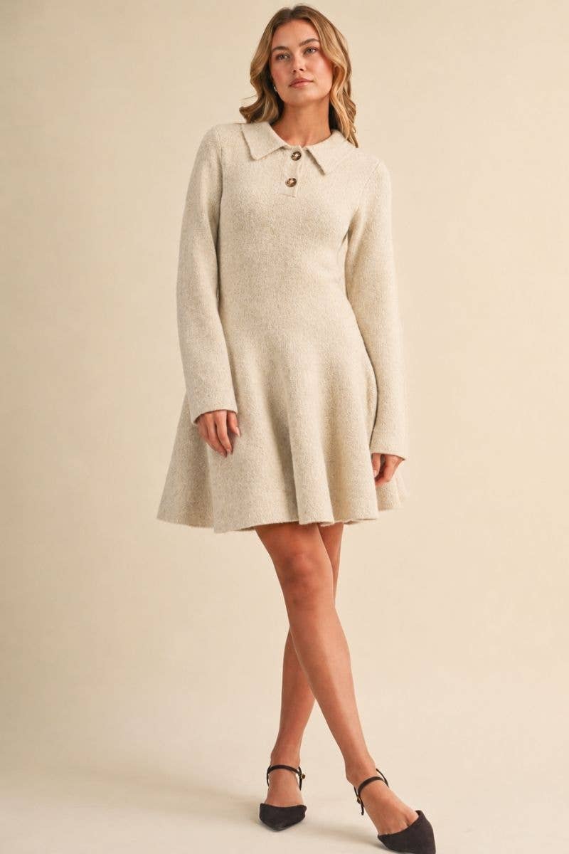 Flared & Collared Sweater Dress