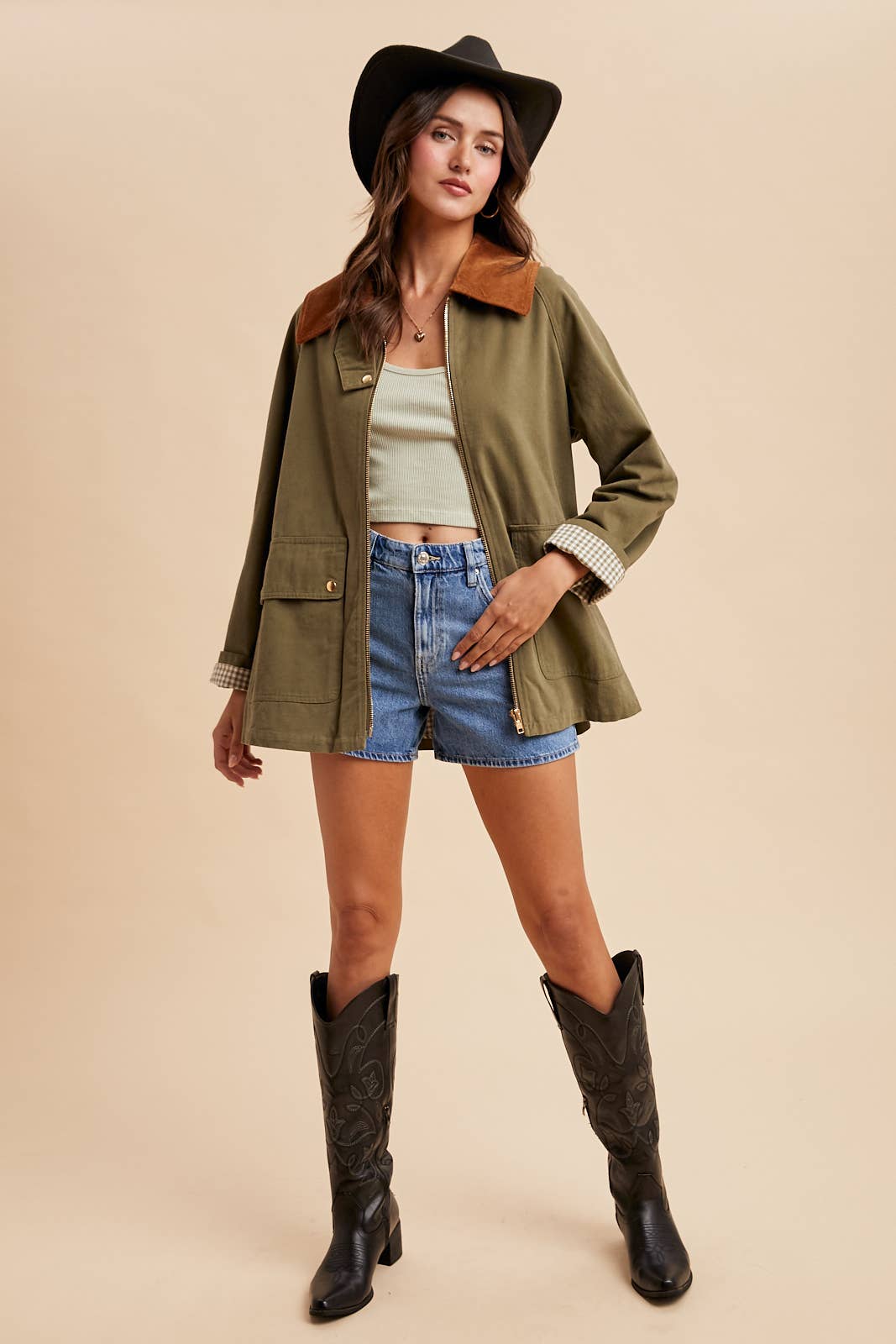 Corduroy Collar Jacket: Light Olive