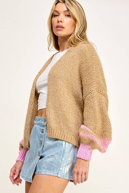 Drop Shoulder Cardigan: Taupe
