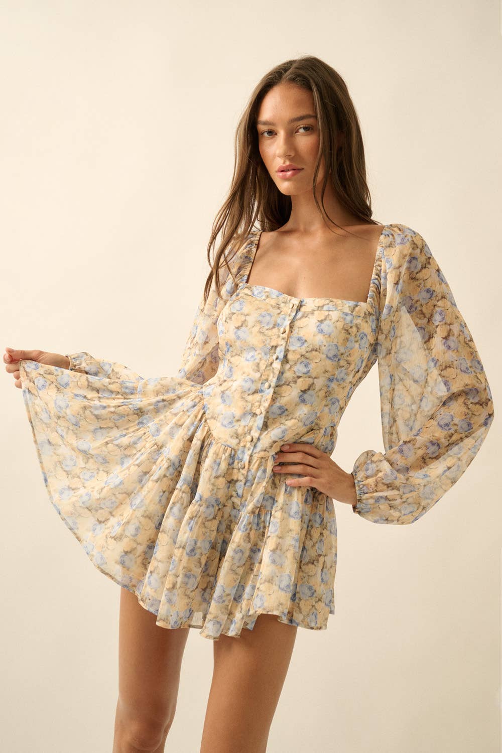 Chiffon Ruffle Romper: Misted Yellow