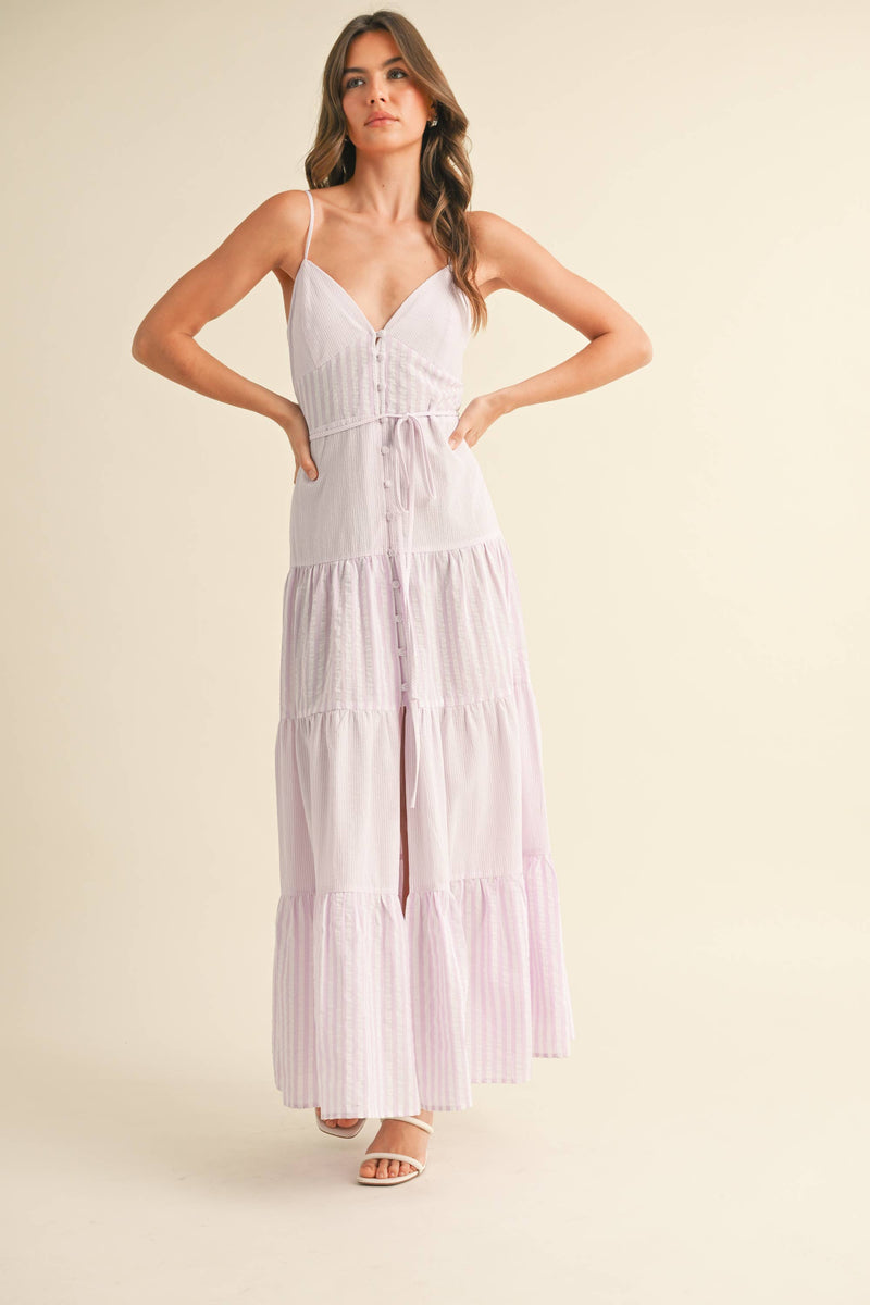 Striped Maxi Dress: LAVENDER