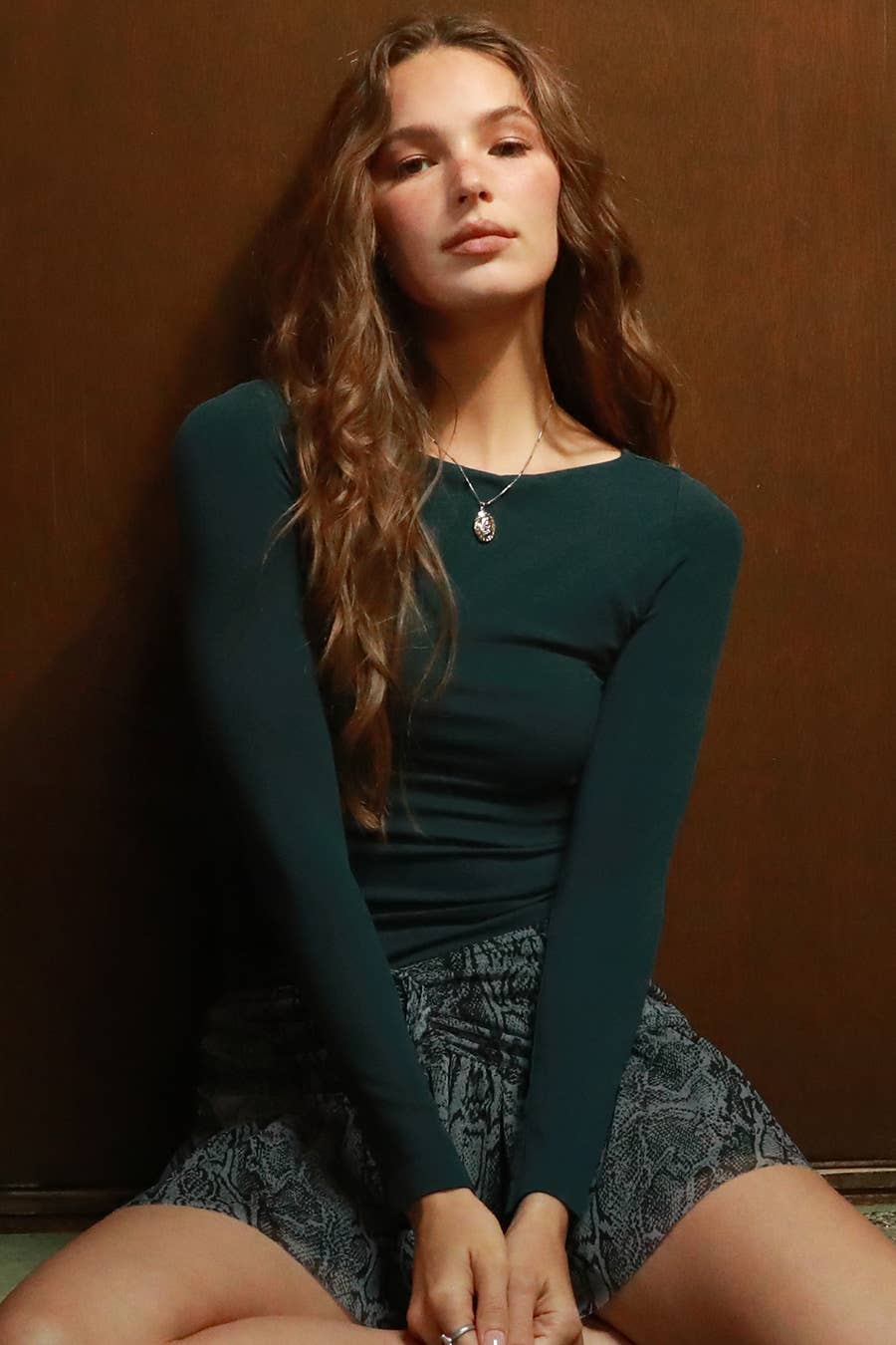 Boat Neck LS Top: Forest Night