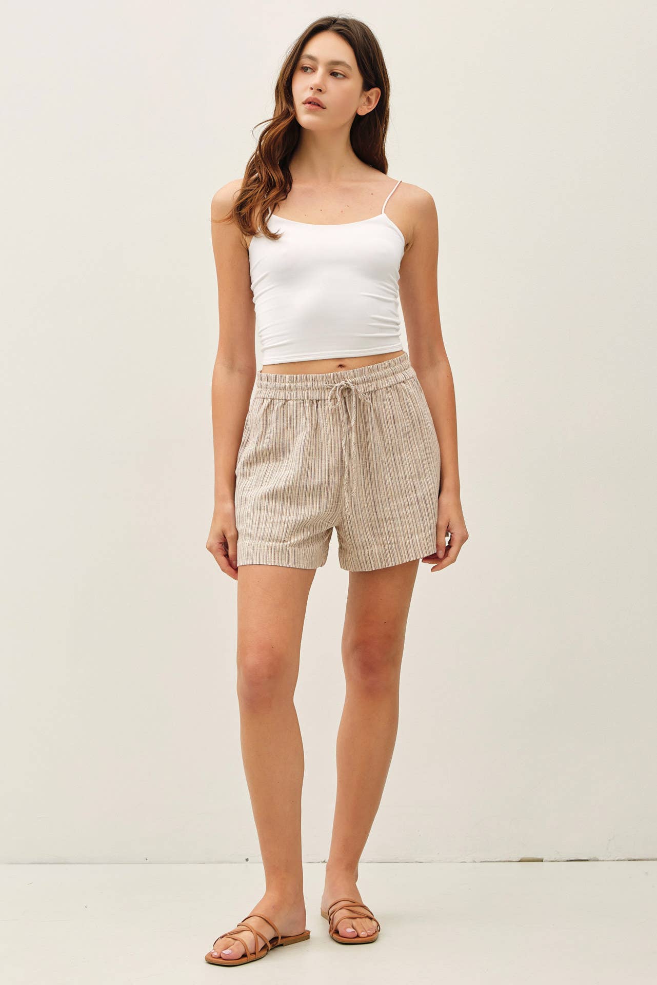 Striped Pull On Shorts: Espresso