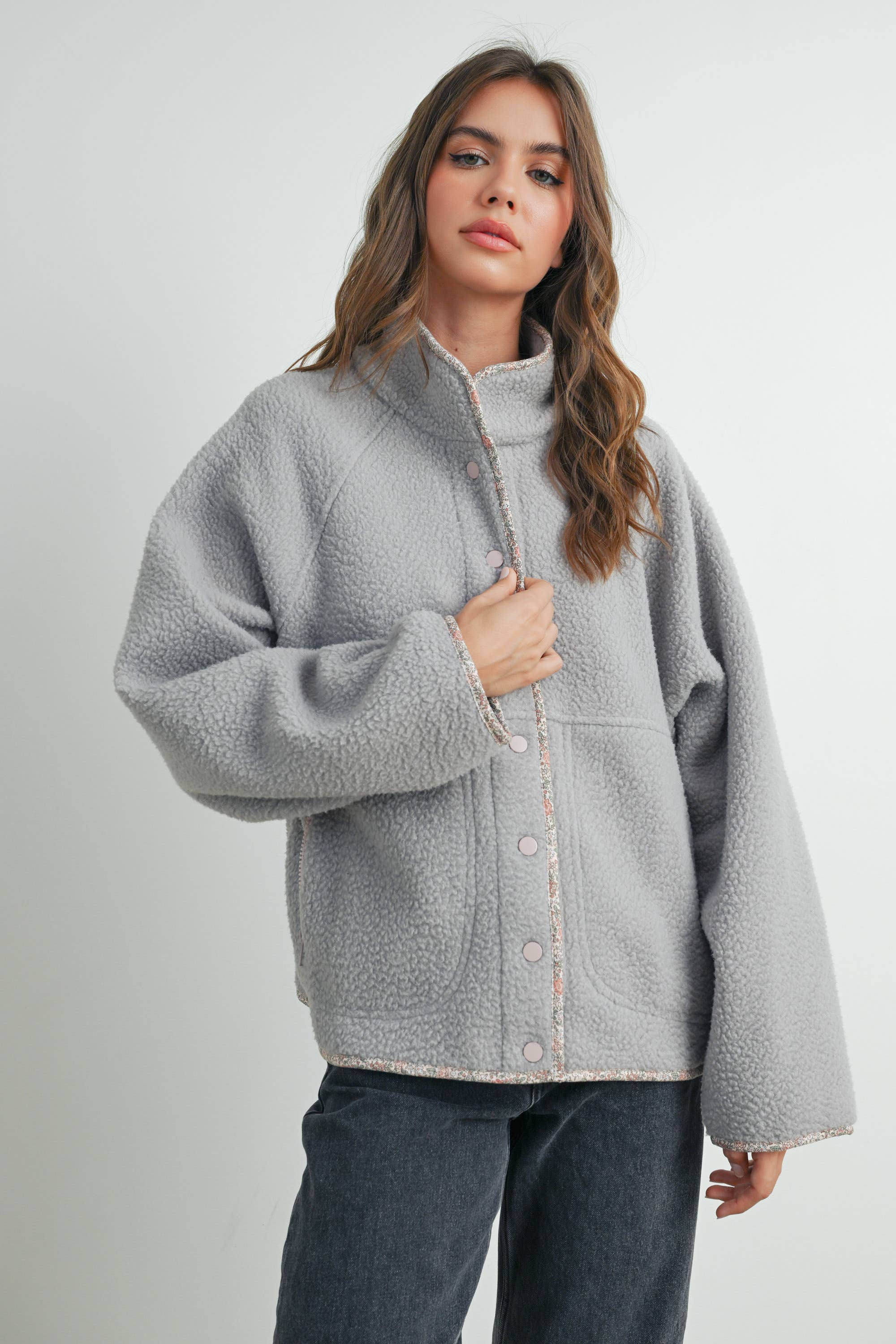 Fall Cozy Sherpa Fleece Jacket: Grey