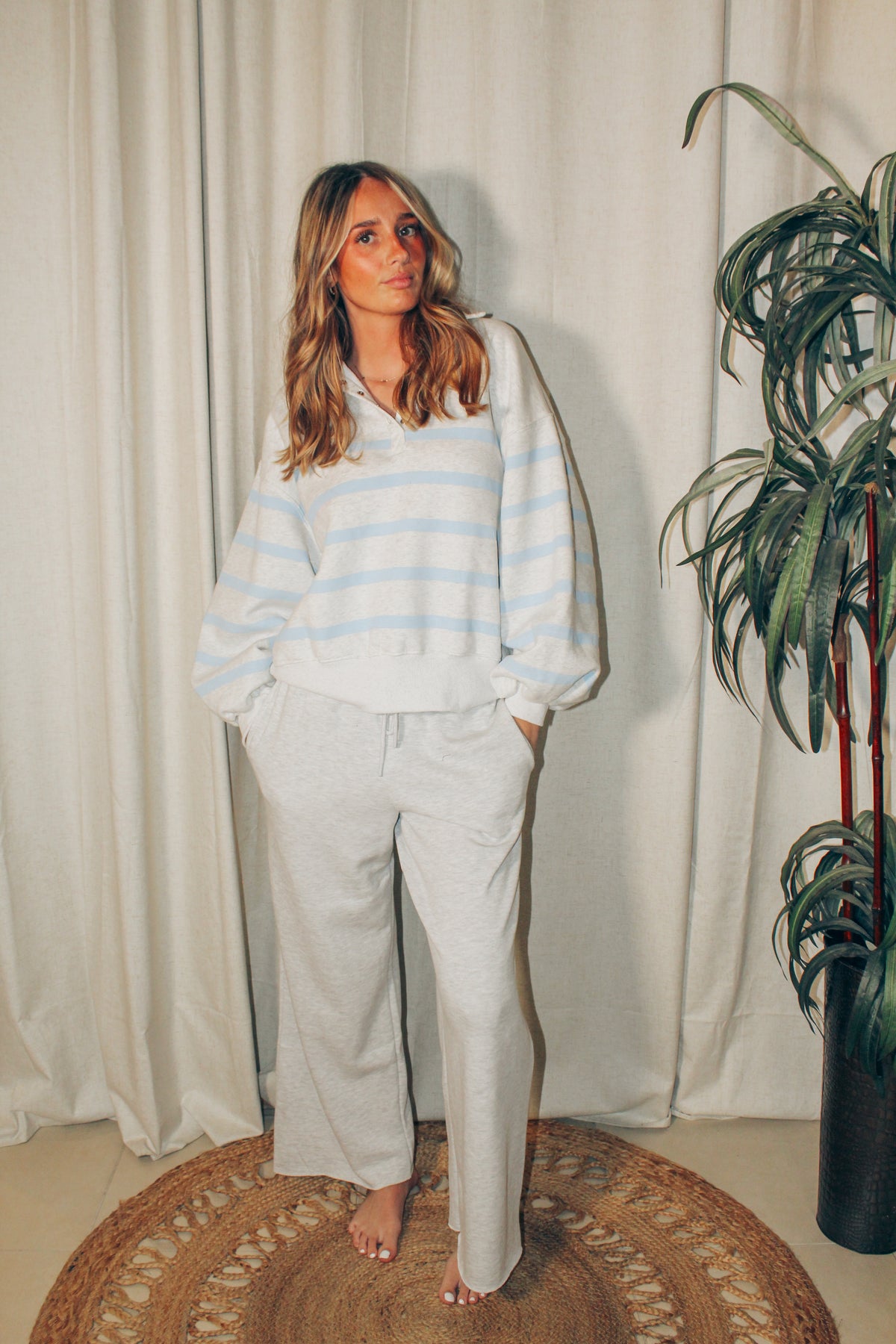 Addison Stripe Pullover: White