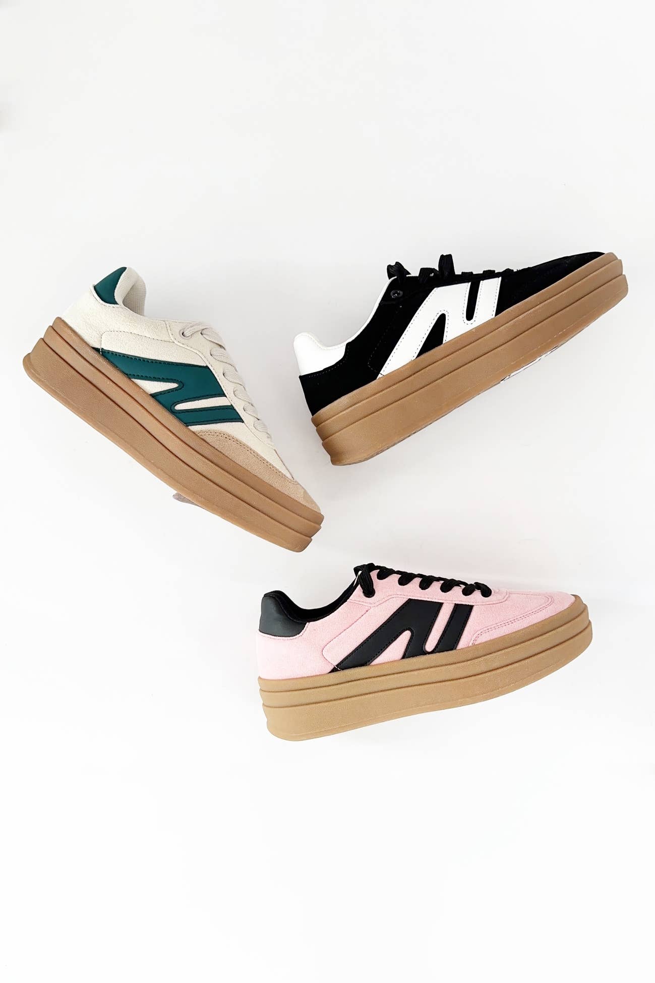 Block Platform Sneakers:Beige/Green