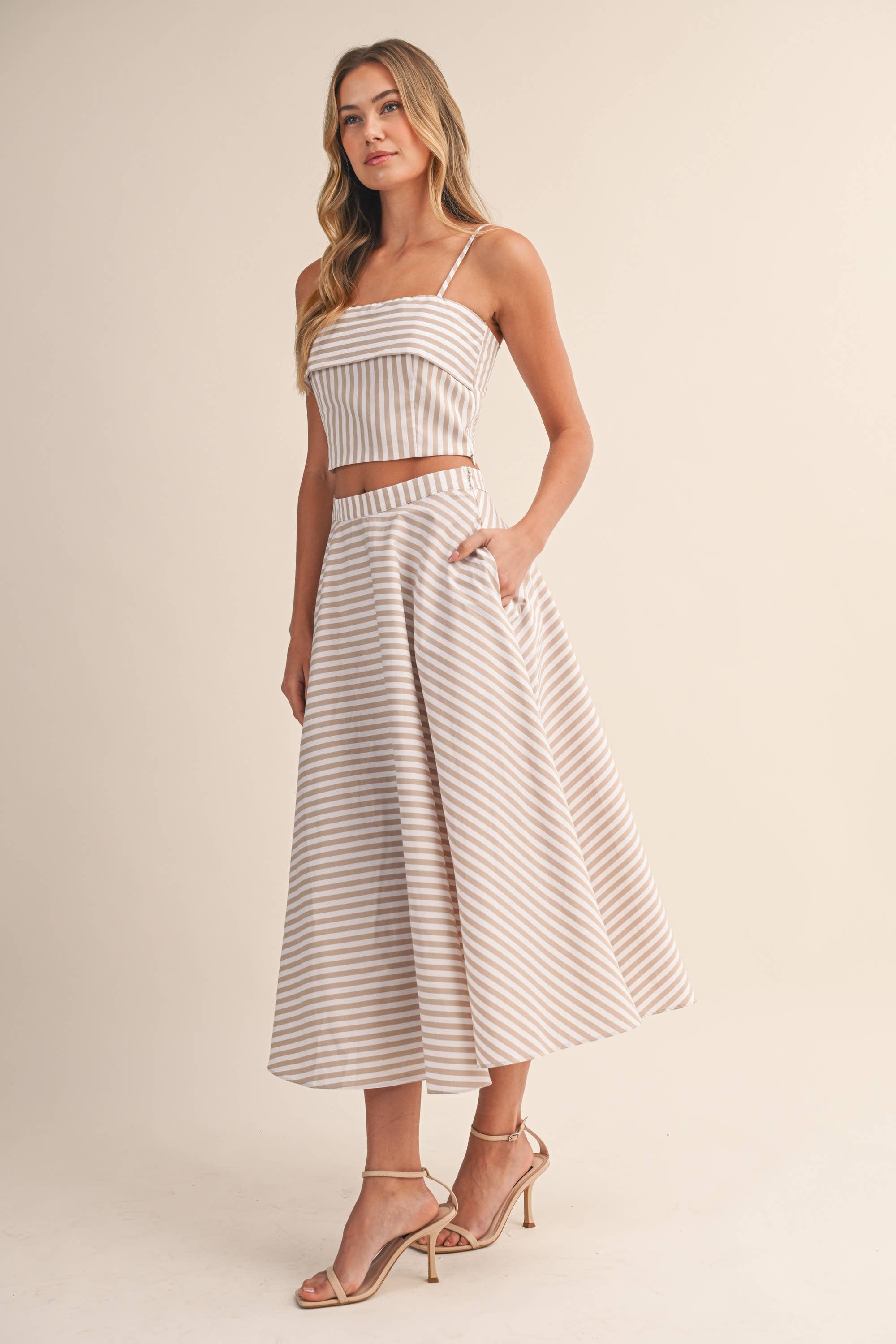 A-Line Midi Skirt Set: Beige