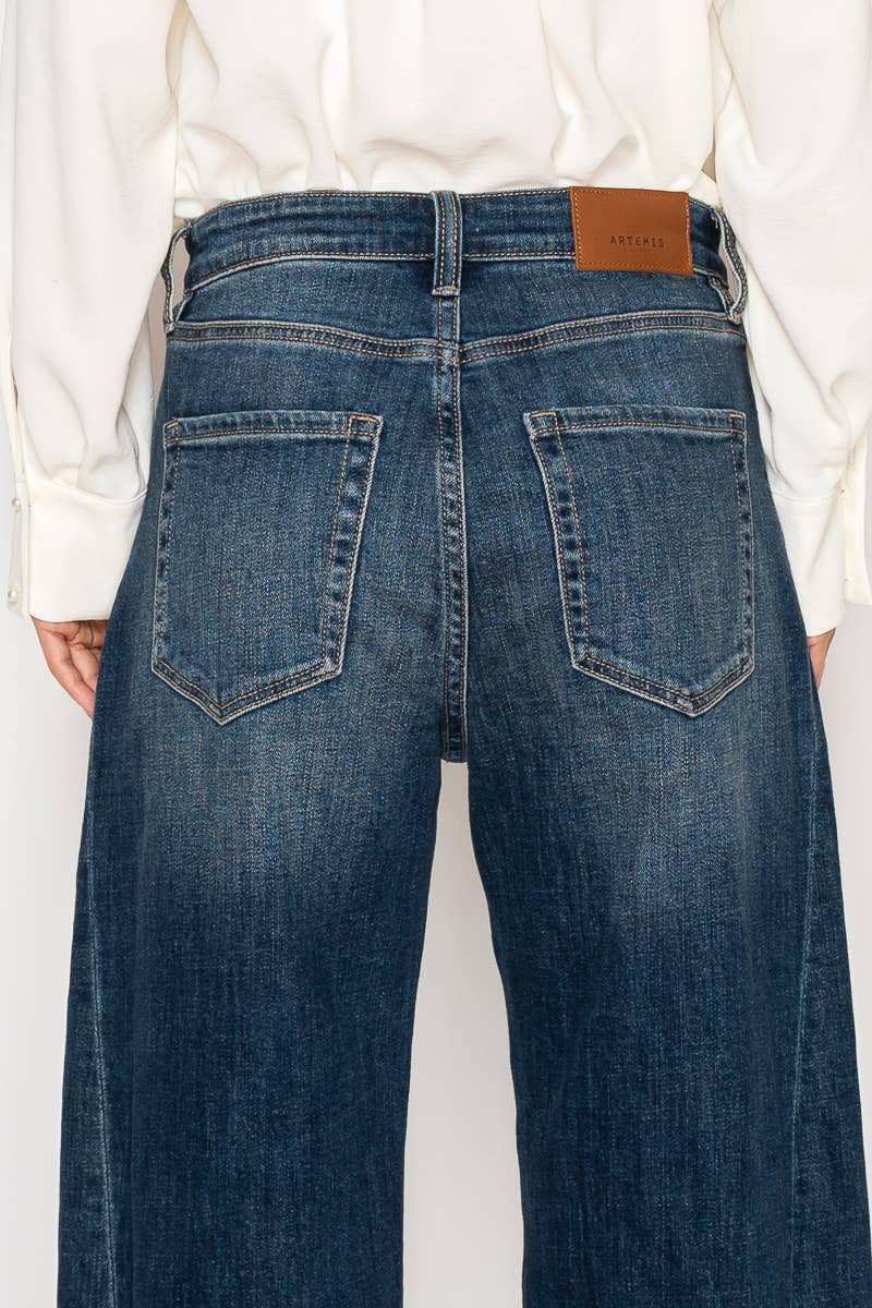 High Rise Dark Barrel Jeans: