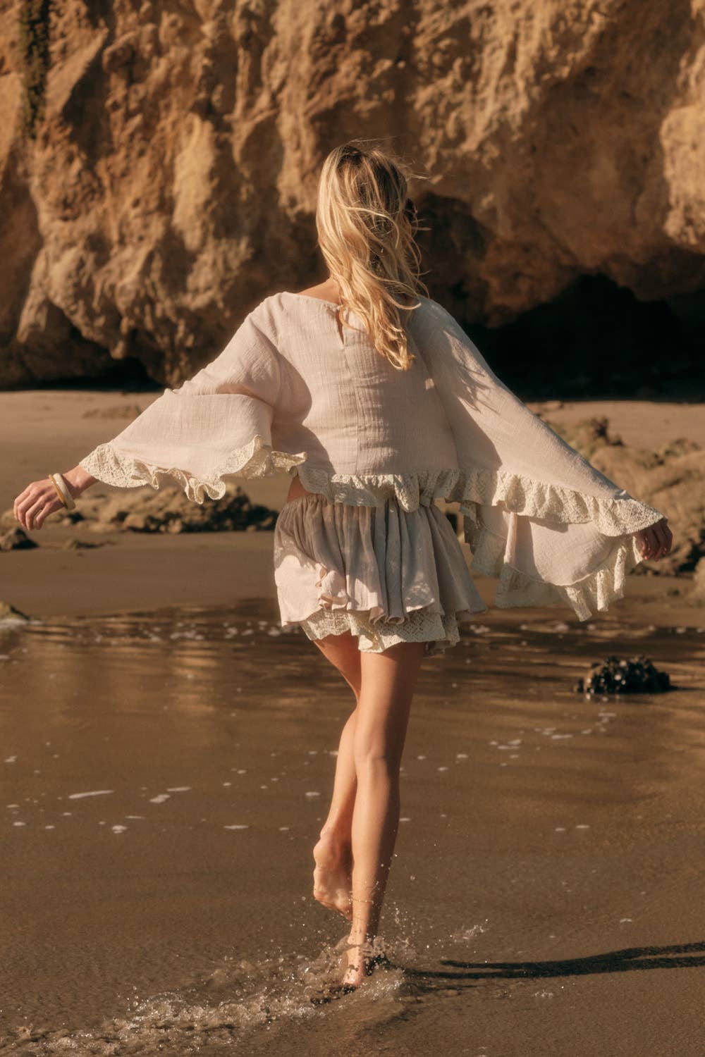 Crochet Lace Ruffle Top: Natural