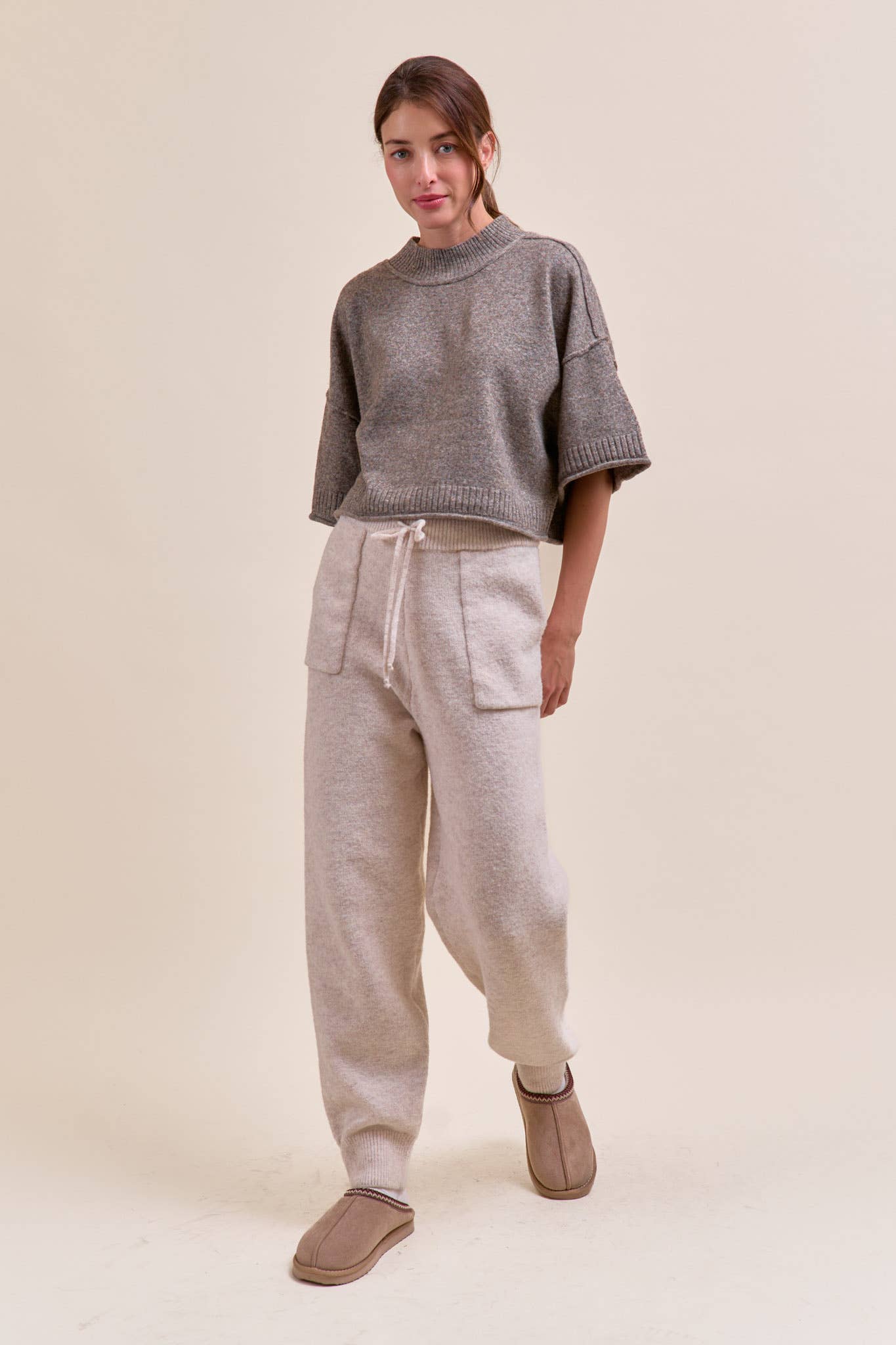 Marled Knit Sweater: Char/Brown