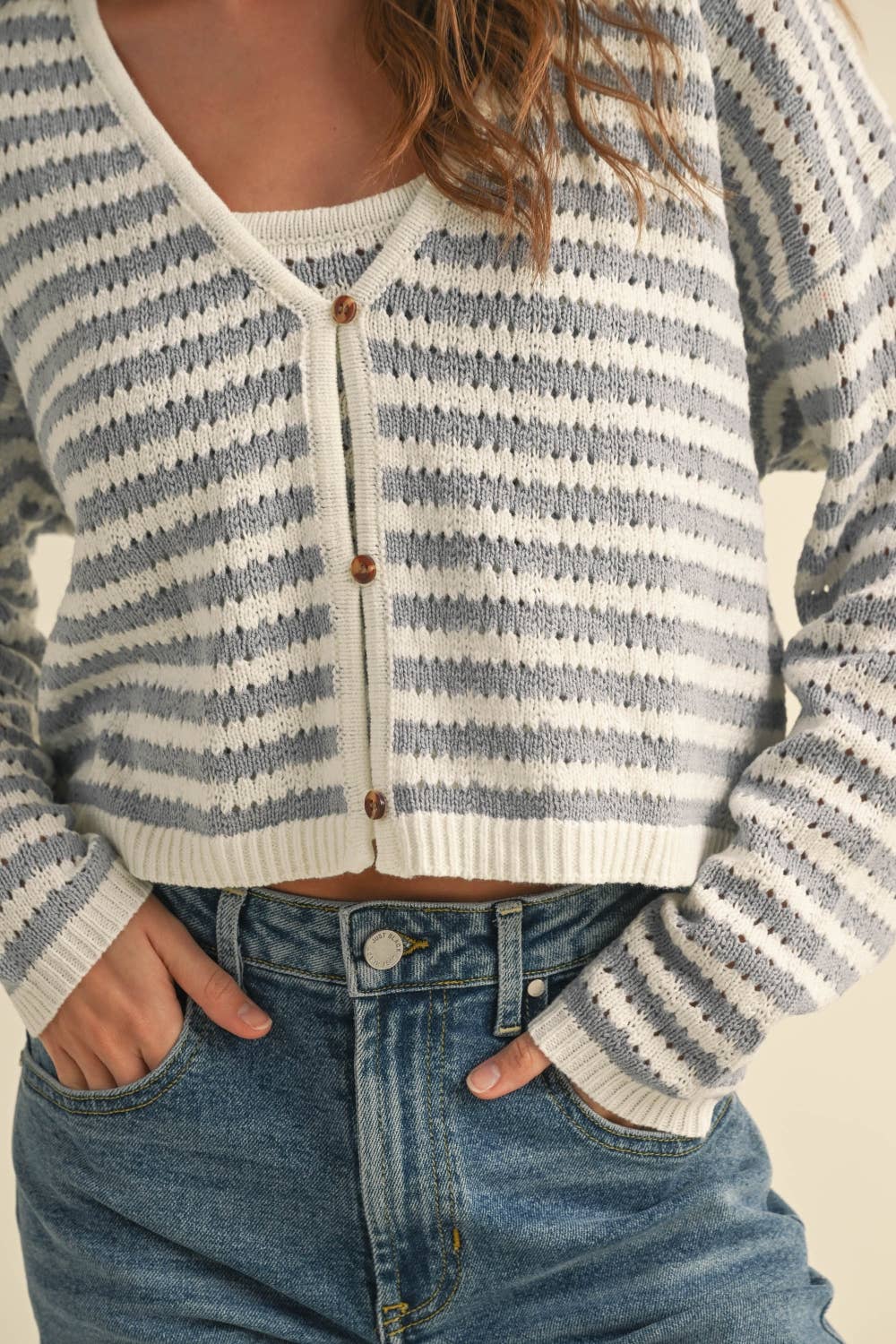 Crochet Knitted Cardigan: Blue/White