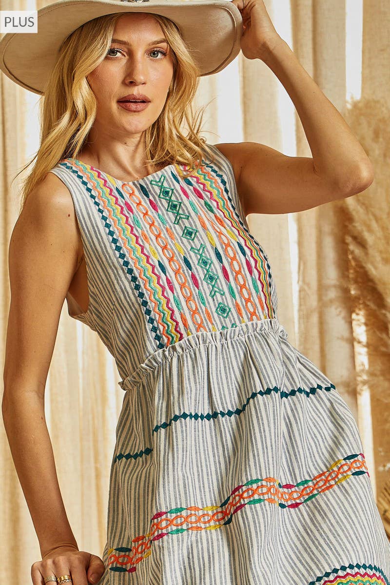 PLUS Embroidered Striped Dress