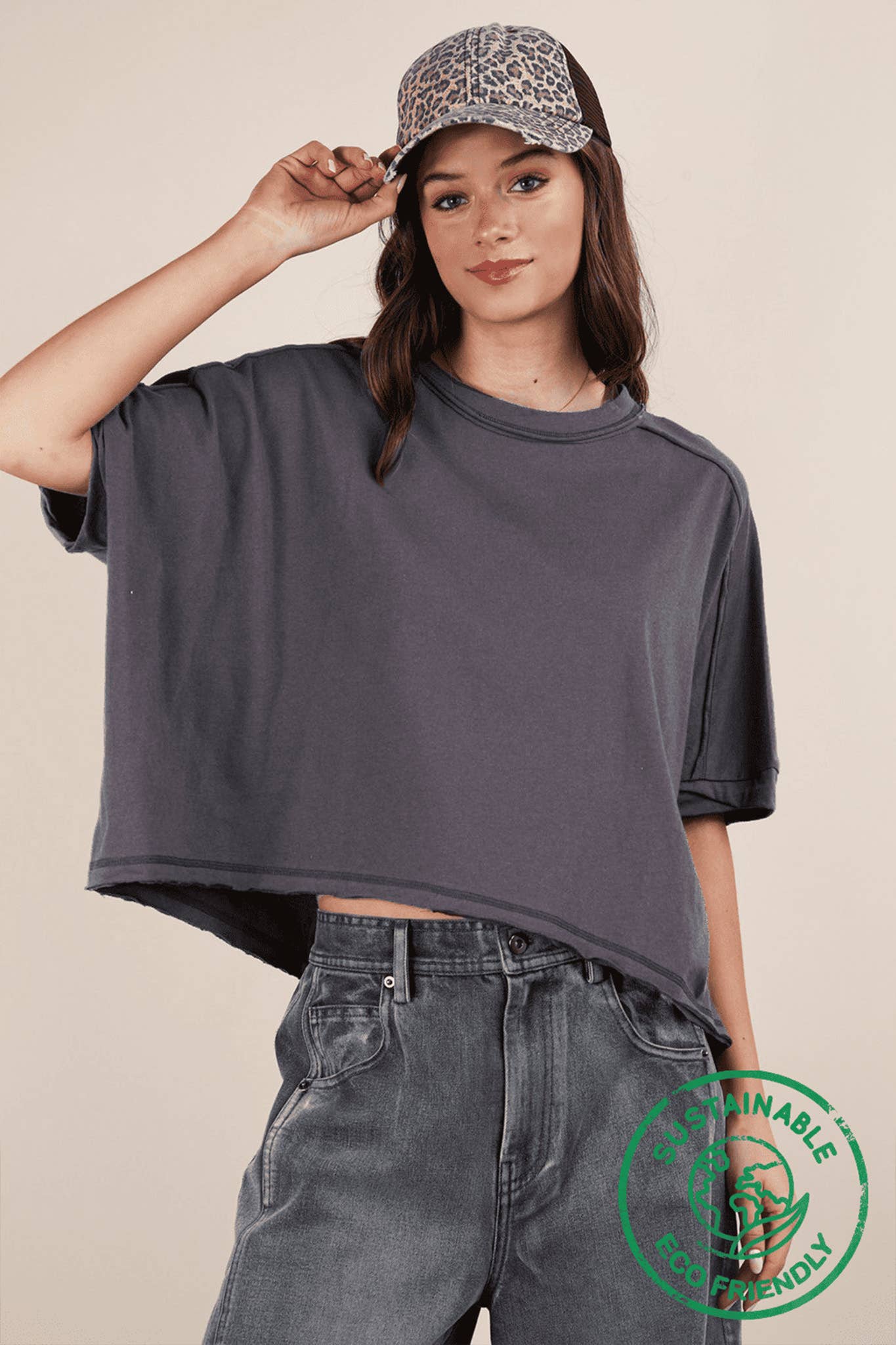 Oversized Comfy Knit Top:Charcoal