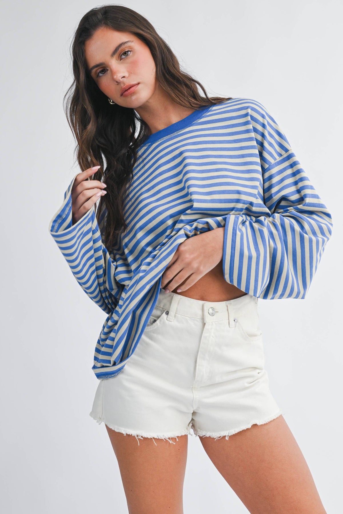 Oversized Stripe Top: Sky