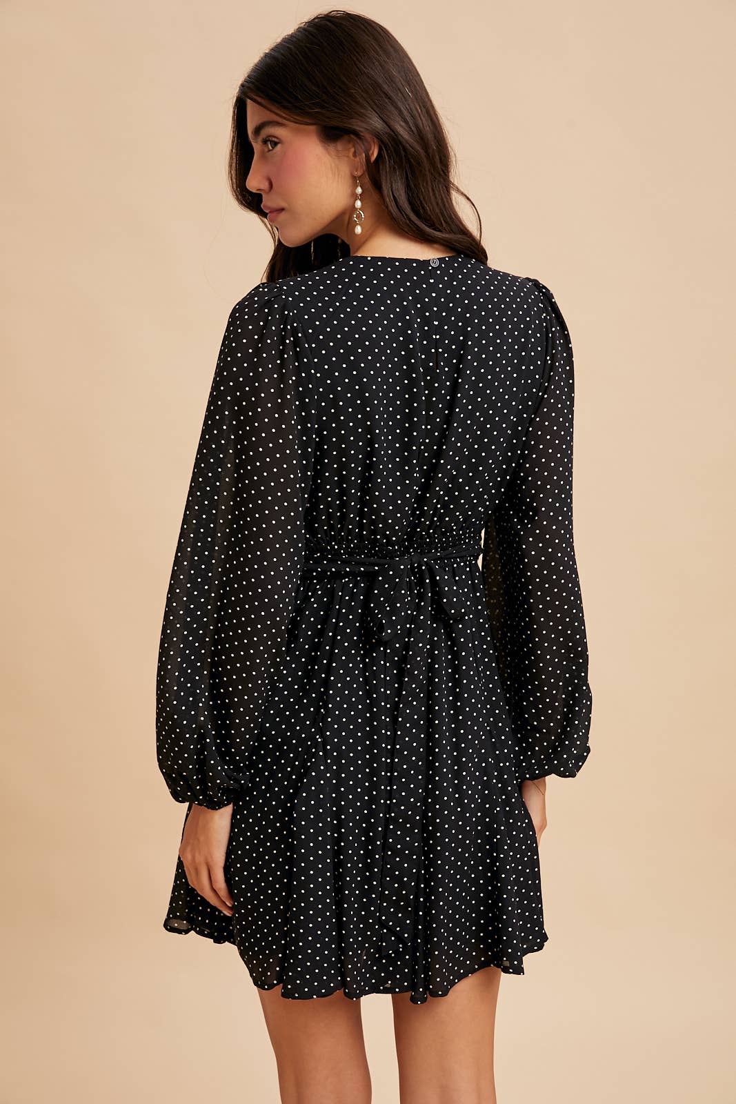 Polka Dot Mini Dress:Black