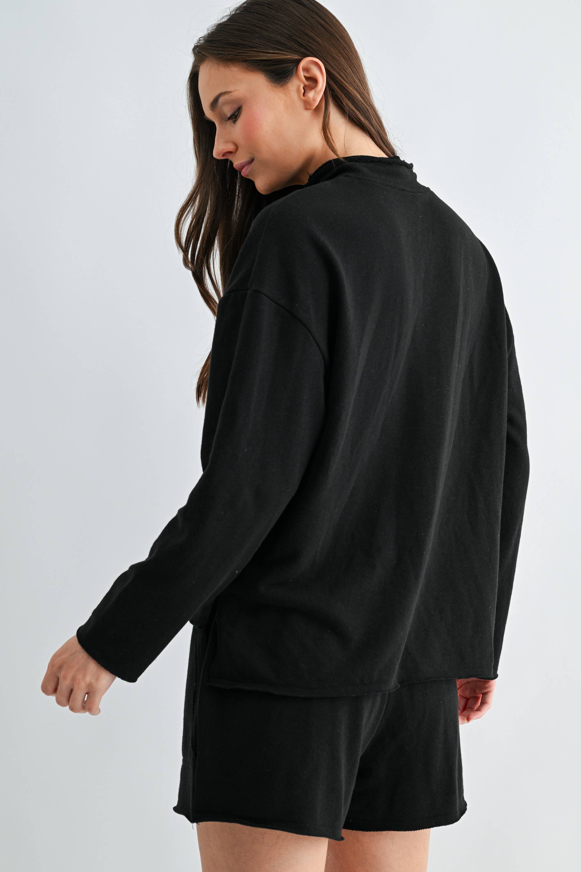 Raw Edge Half-Zip Set: Black