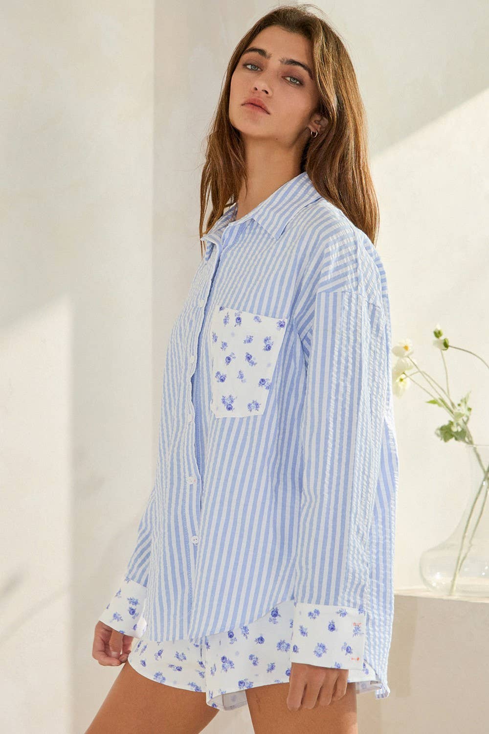 Floral Button-Down Set: Ivory