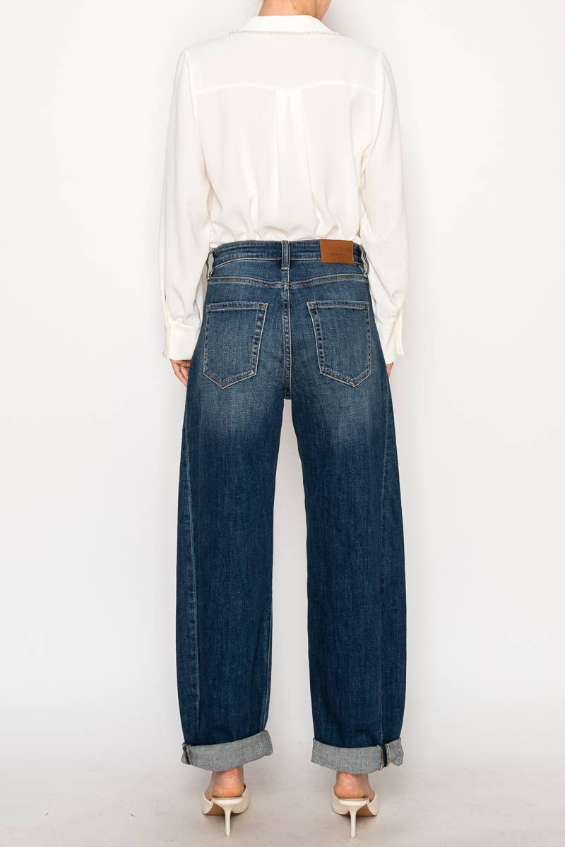High Rise Dark Barrel Jeans: