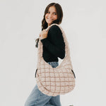 Carmen Quilted Hobo Tote Bag: Tan