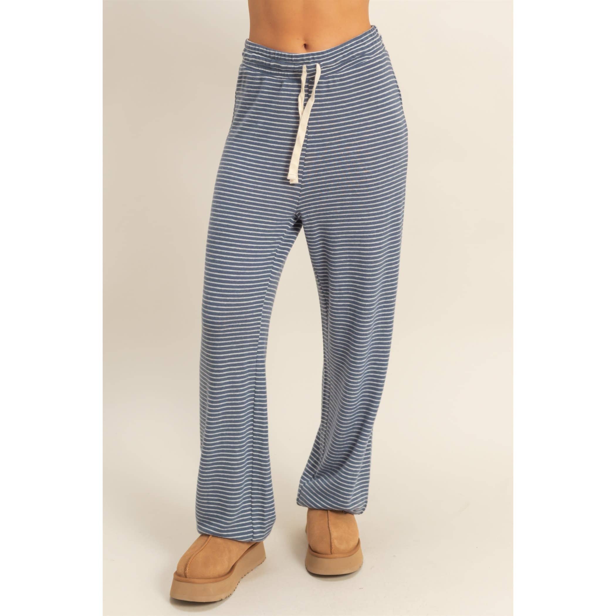 Striped Drawstring Joggers: Dusty Navy